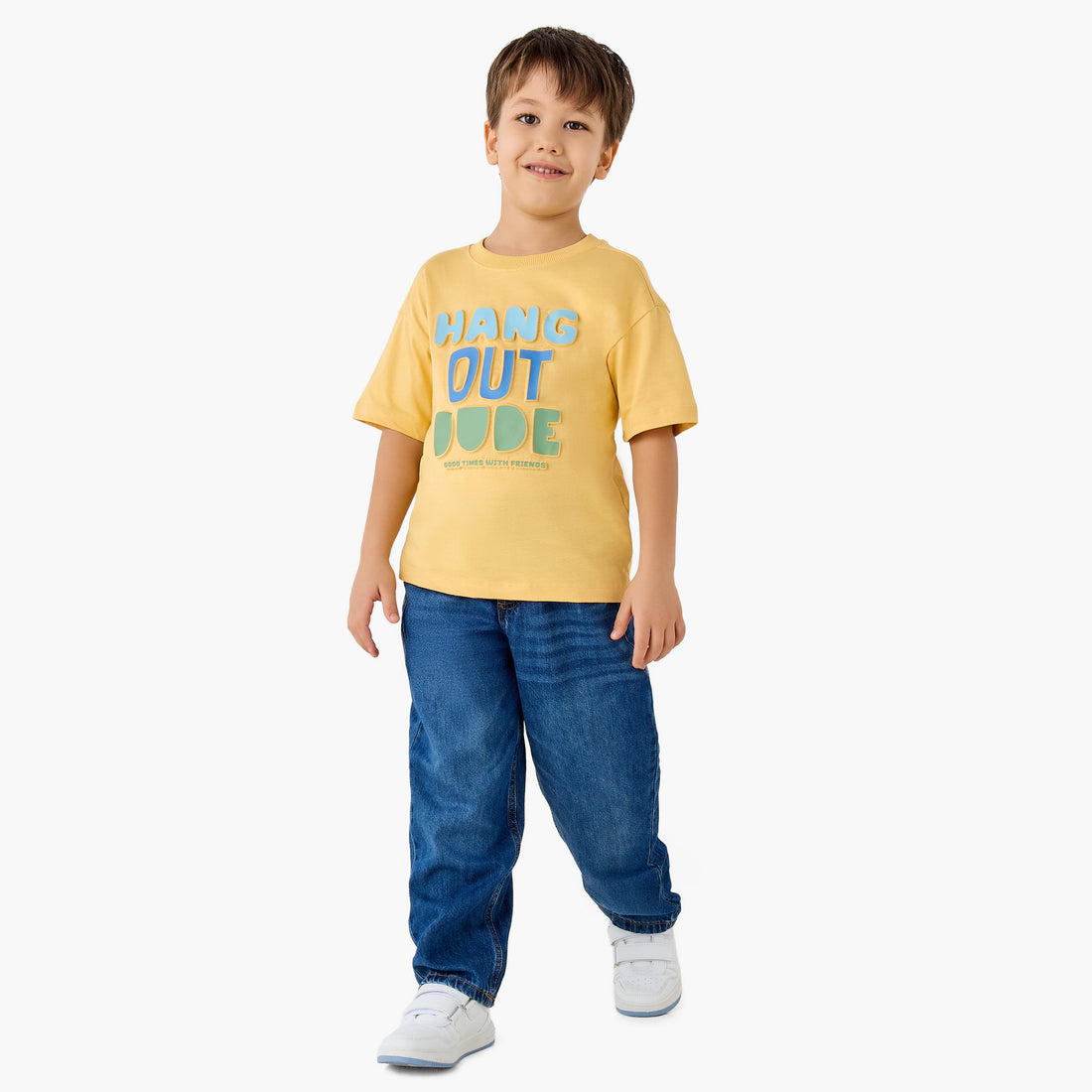 Juniors Crew Neck Short Sleeves T-shirt with Slogan Embossed