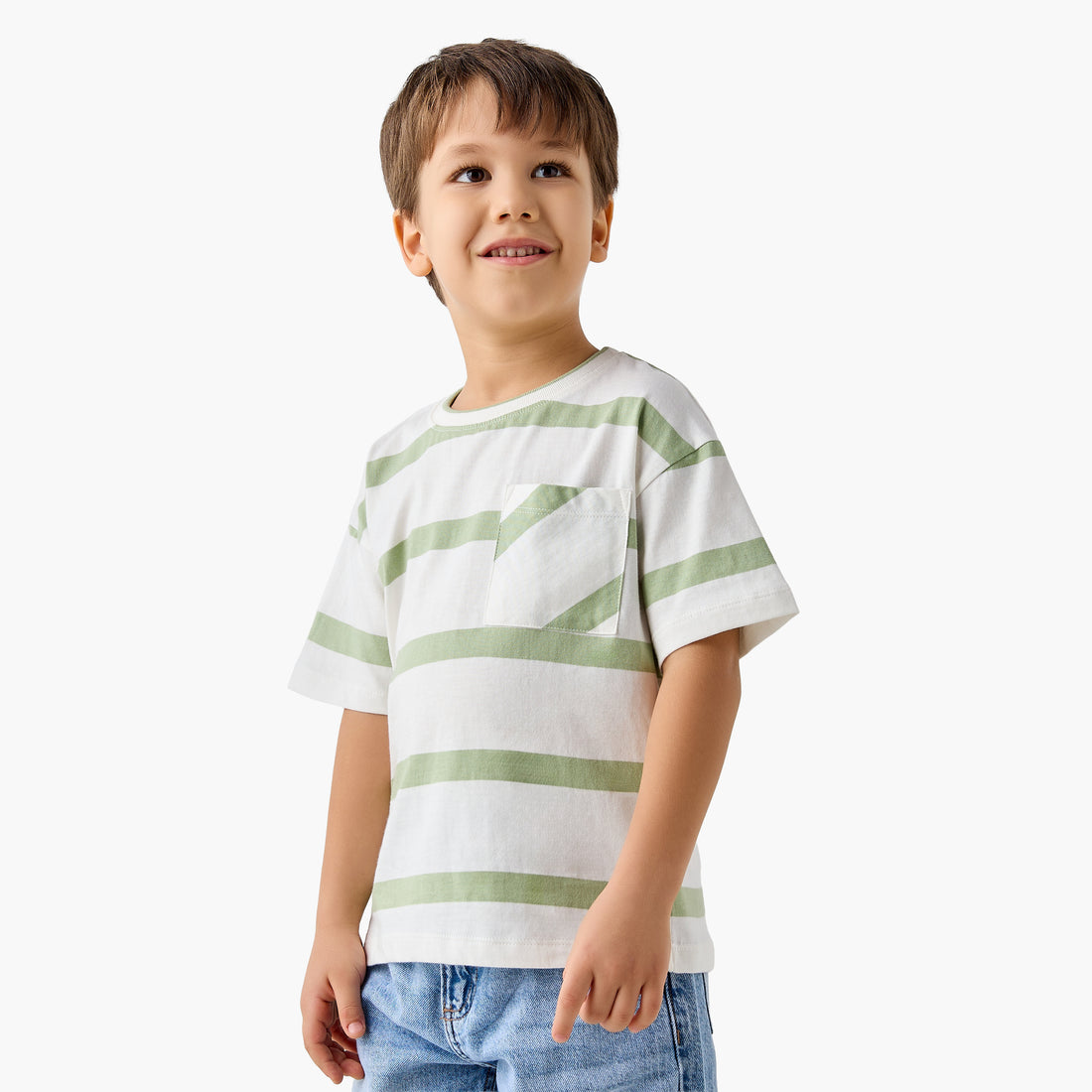 Juniors Crew Neck Short Sleeves T-shirt with Stripes - Green / 1-2 yrs