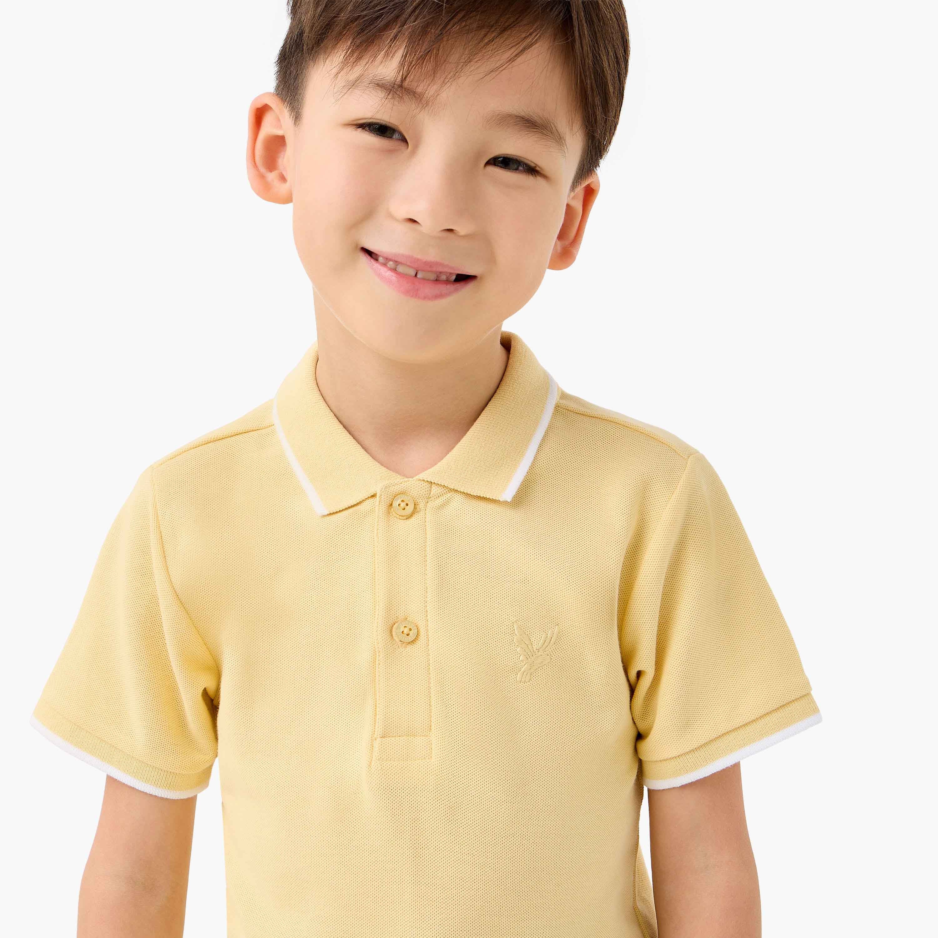 Juniors Boys Collared Short Sleeves T-shirt with Embroidery
