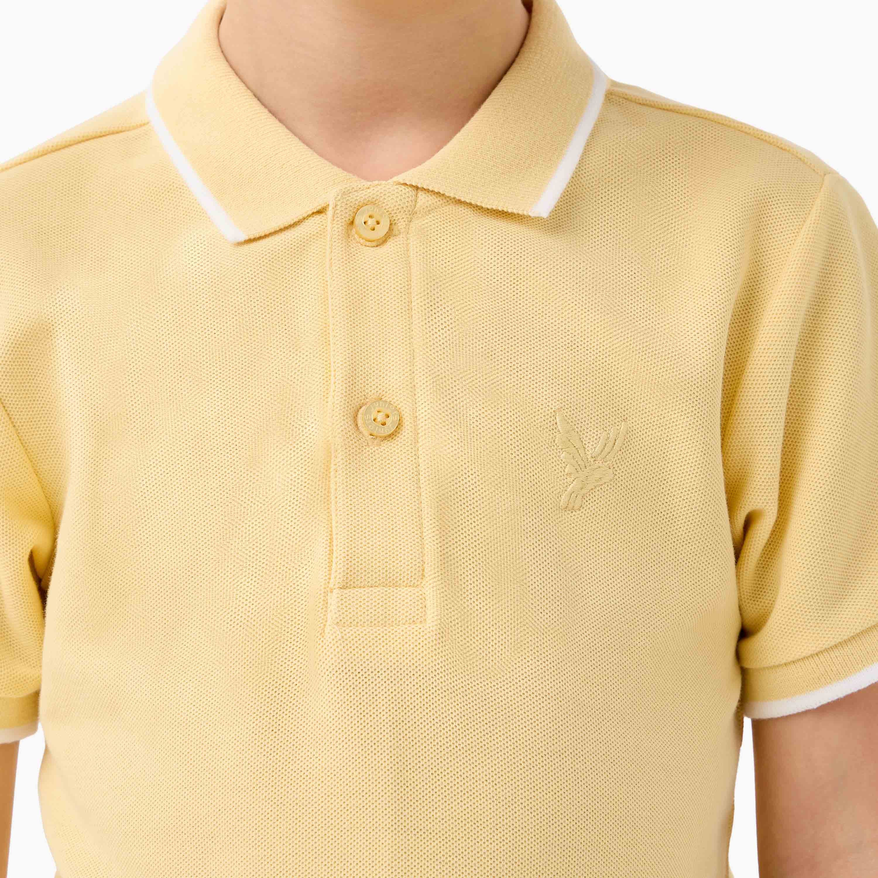 Juniors Boys Collared Short Sleeves T-shirt with Embroidery