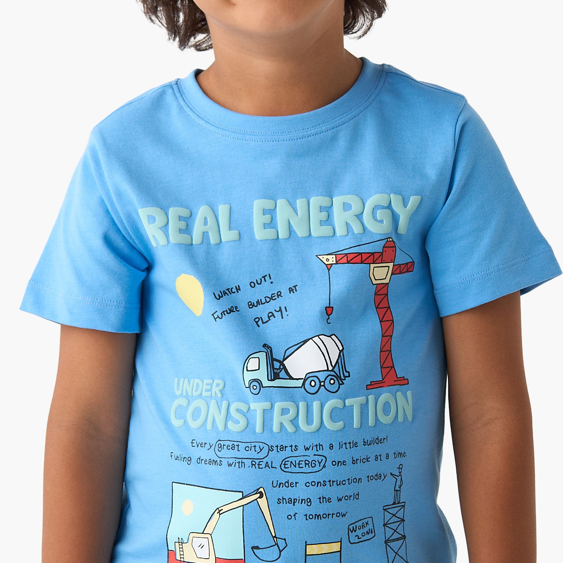 Juniors Crew Neck Short Sleeves T-shirt with Construction Print