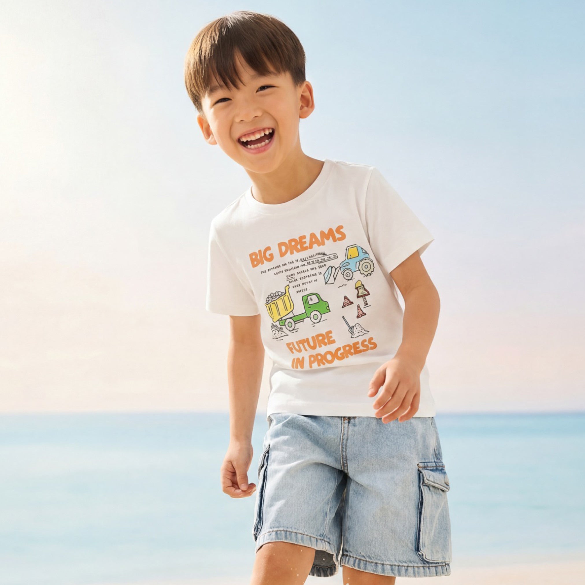 Juniors Crew Neck Short Sleeve T-shirt with Print - White / 1-2 yrs