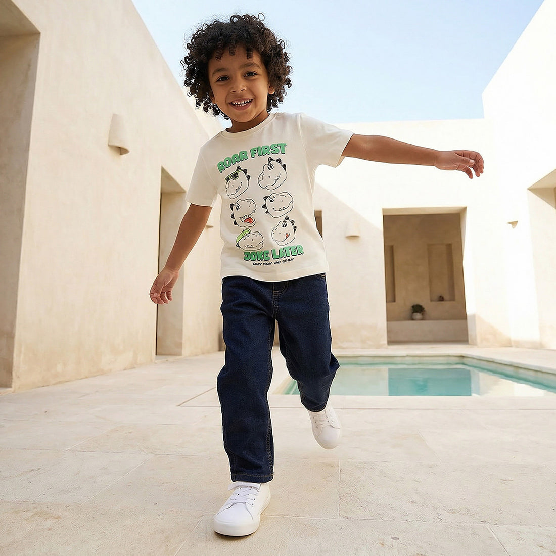 Juniors Crew Neck Short Sleeve T-shirt with Dinosaur Print