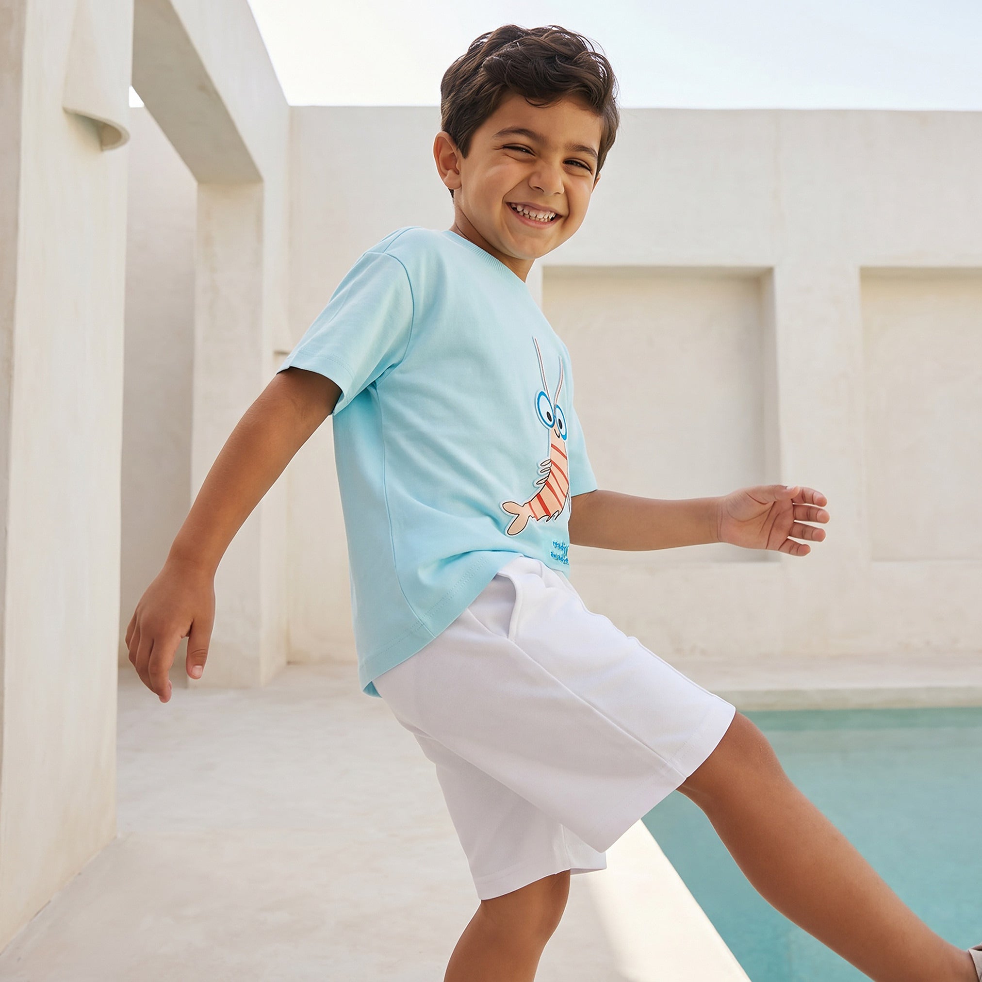 Juniors Crew Neck Short Sleeves T-shirt with Shrimp Print