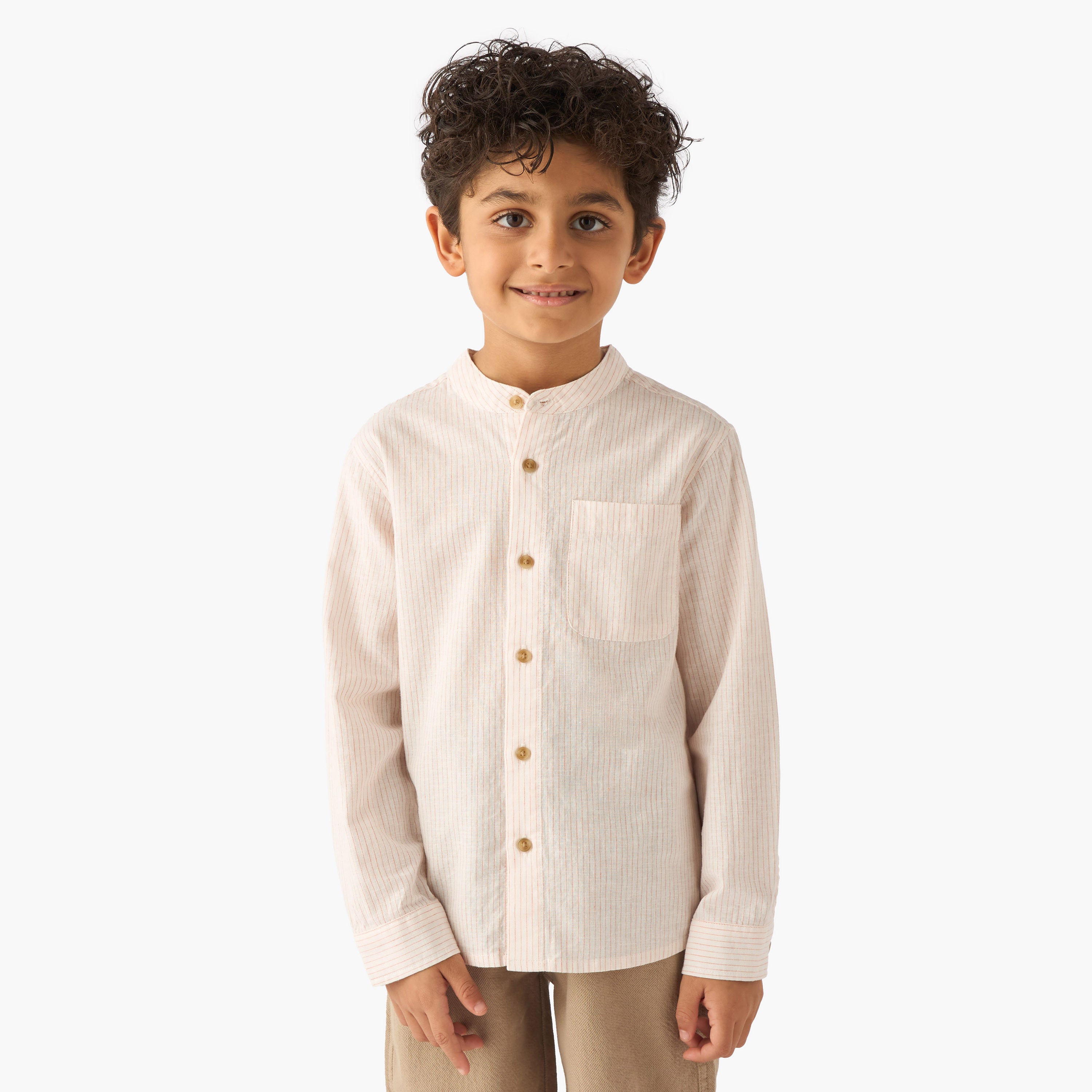 Juniors Long Sleeves Shirt with Stripes - Cream / 1-2 yrs