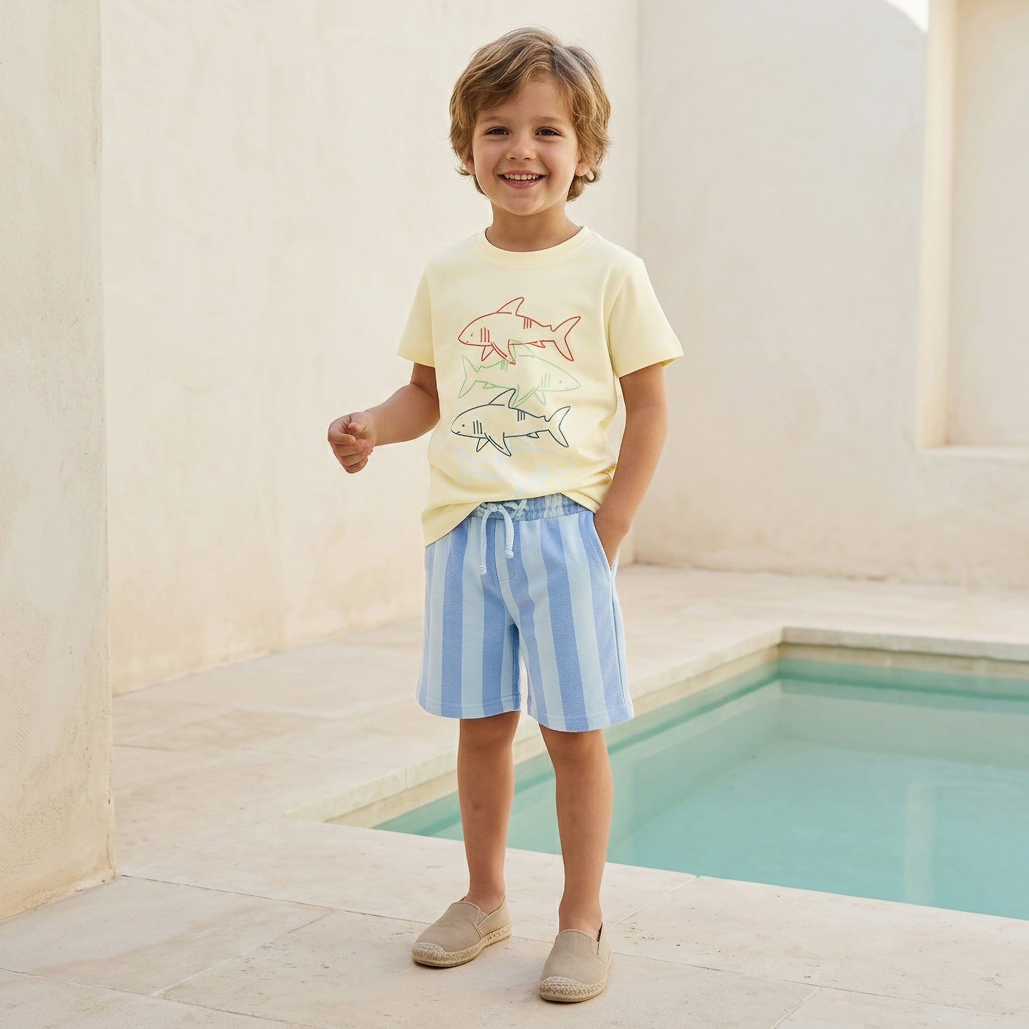 Set of 3 Juniors Crew Neck Short Sleeve T-shirt and Shorts Set with Nautical Print