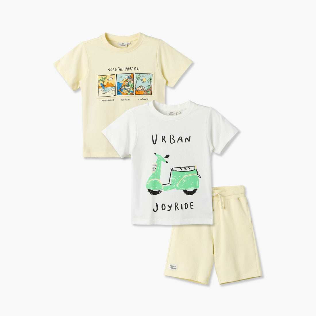 Set of 3 Juniors Crew Neck Short Sleeve T-shirt and Shorts Set with Assorted Print - Multicolour / 2-3 yrs