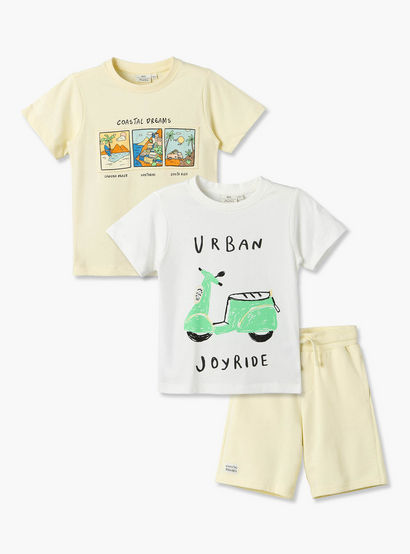 Set of 3 Juniors Crew Neck Short Sleeve T-shirt and Shorts Set with Assorted Print-boys-clothing-setsandcoords-image-1