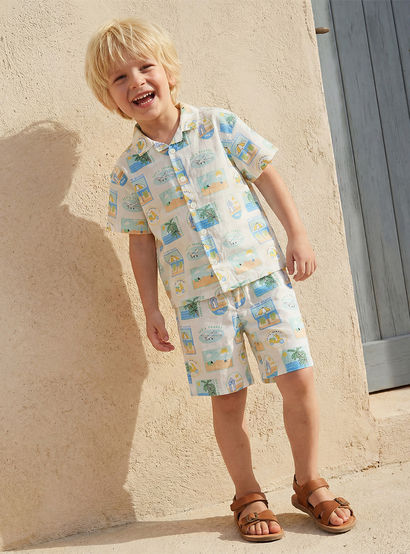 Juniors Camp Collar Short Sleeve Shirt and Shorts Set with Beach Vacation Print-boys-clothing-setsandcoords-image-6
