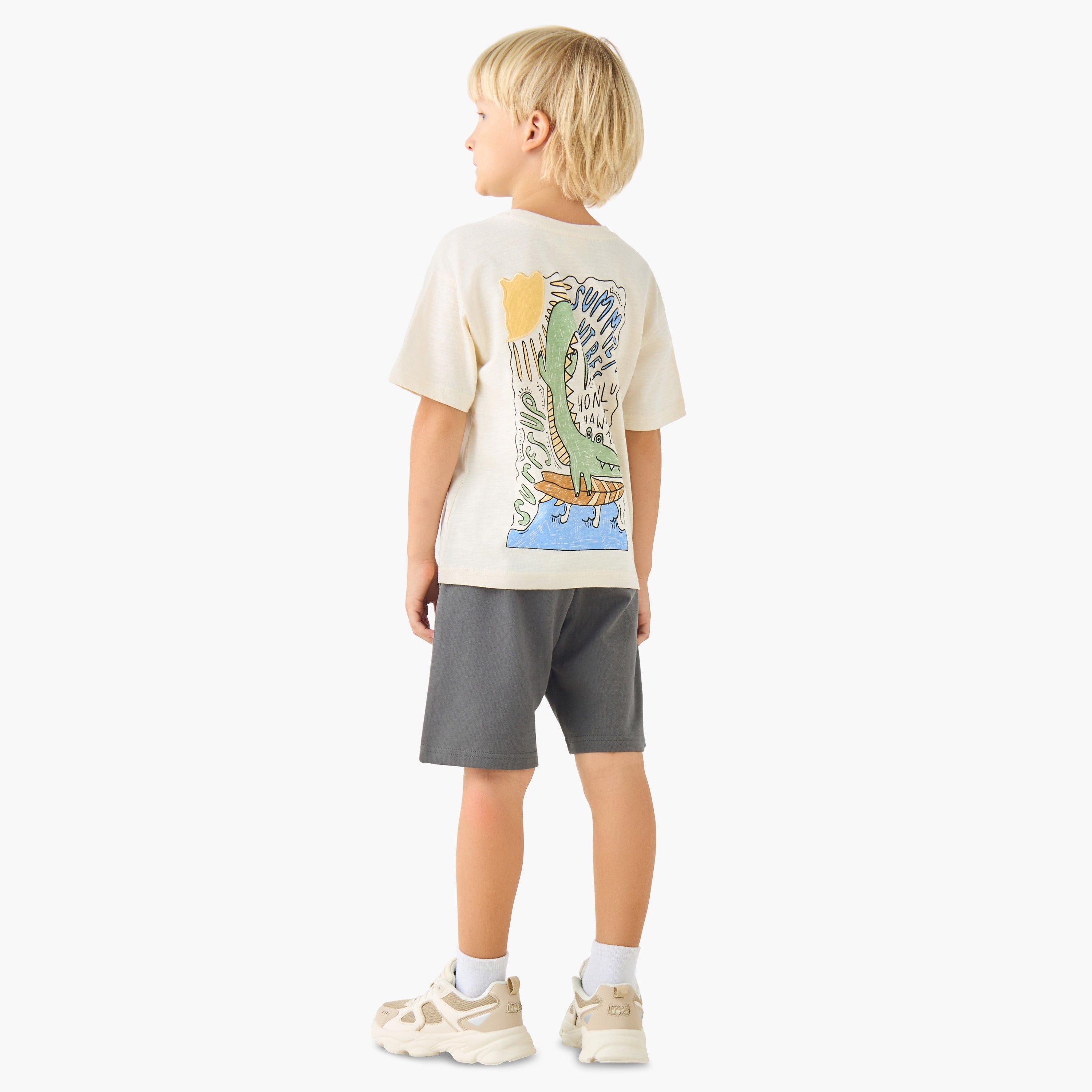 Juniors Crew Neck Short Sleeves T-shirt and Shorts Set with Drawstring Closure