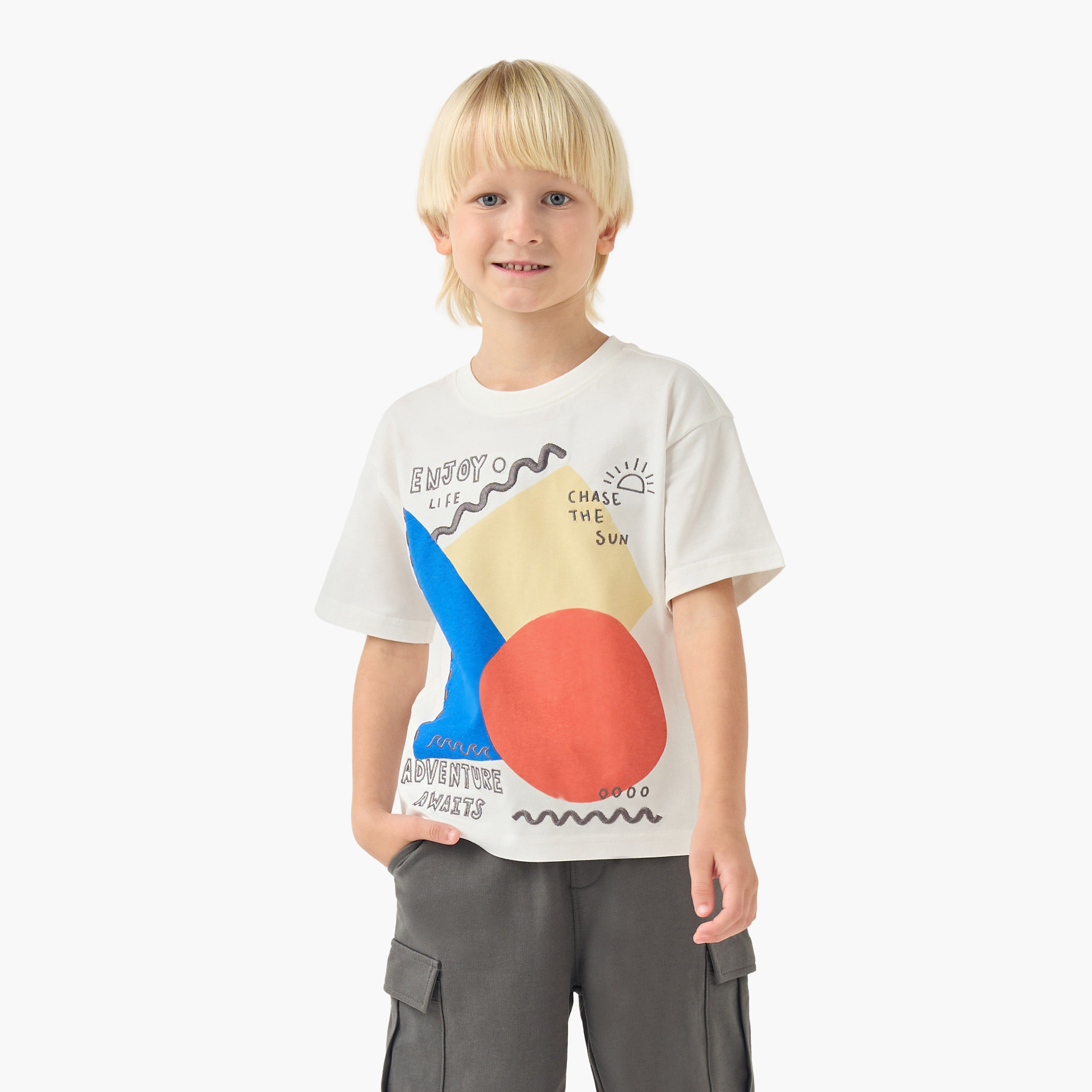 Juniors Crew Neck Short Sleeve T-shirt and Shorts Set with Drawstring Closure
