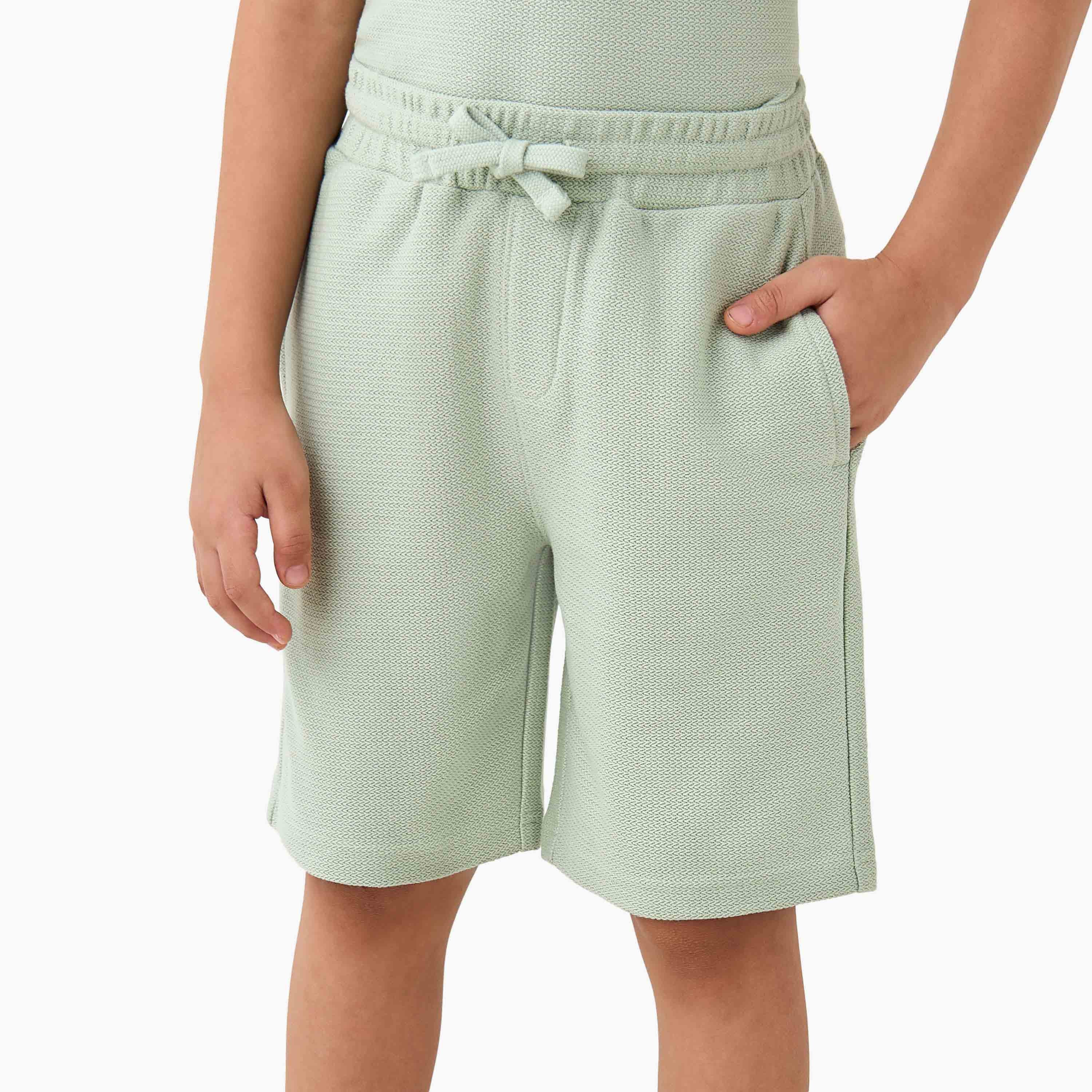 Juniors Boys T-shirt and Shorts Set with Textured Detail - Cotton - Short Sleeves - Crew Neck