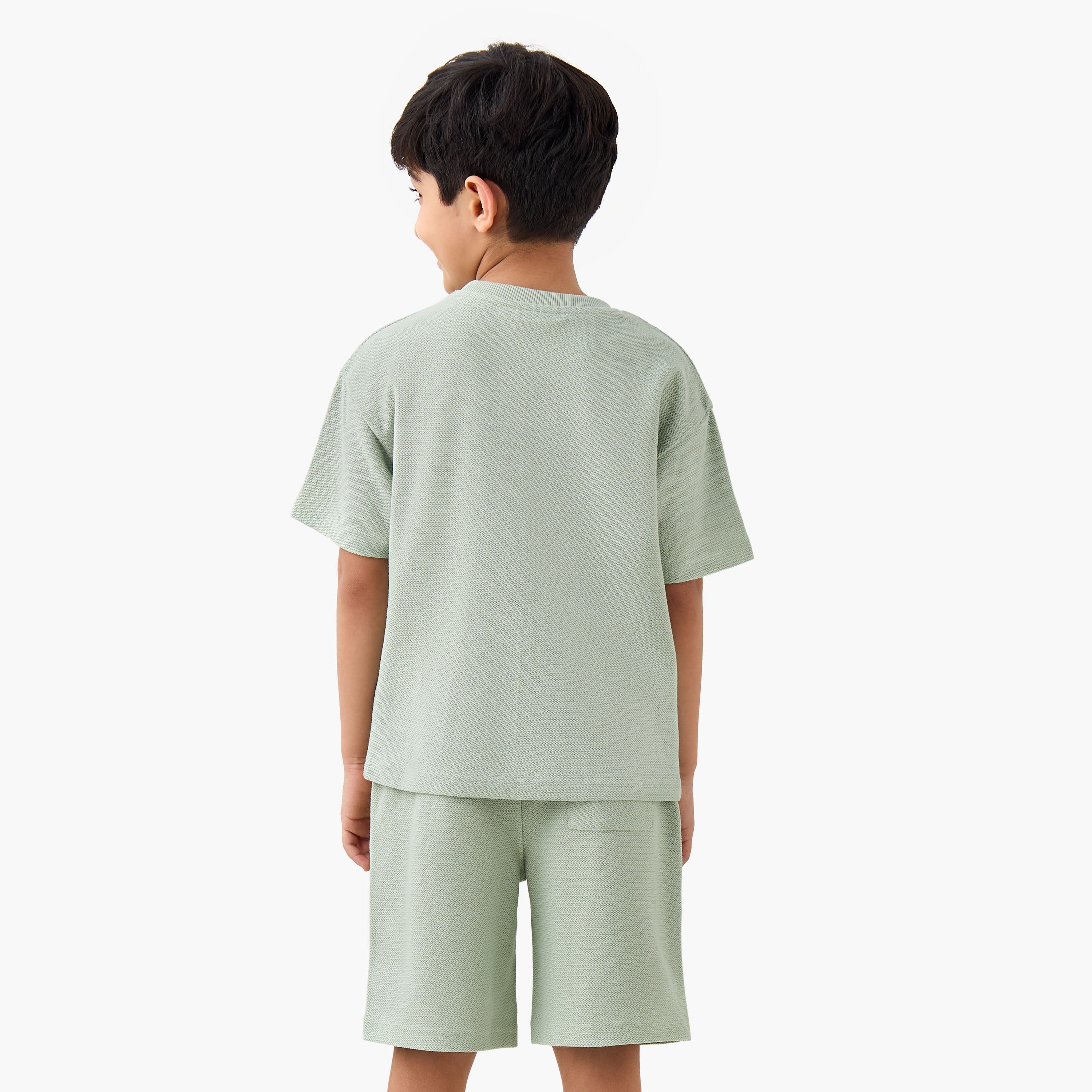 Juniors Boys T-shirt and Shorts Set with Textured Detail - Cotton - Short Sleeves - Crew Neck