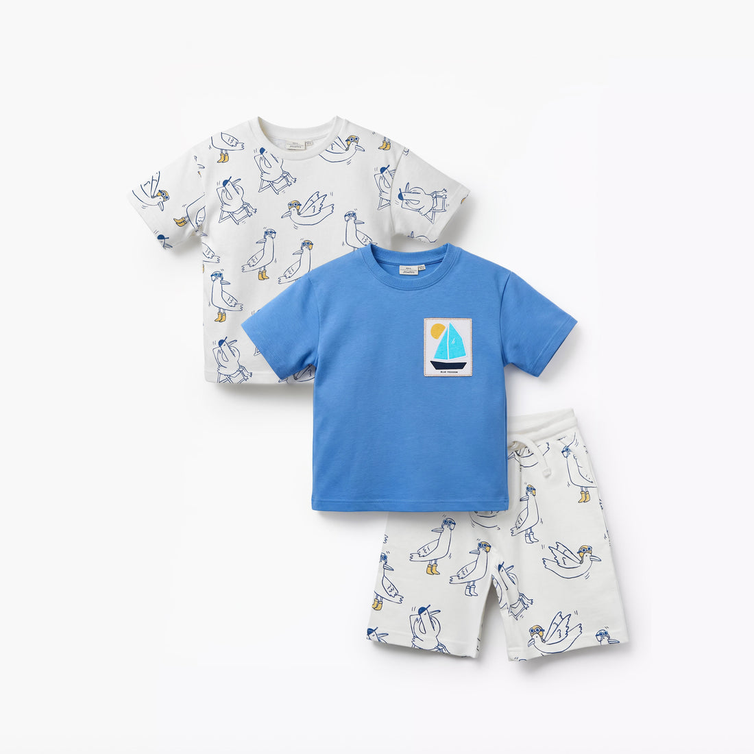 Set of 3 Juniors Crew Neck Short Sleeve T-shirt and Shorts Set with Drawstring Closure