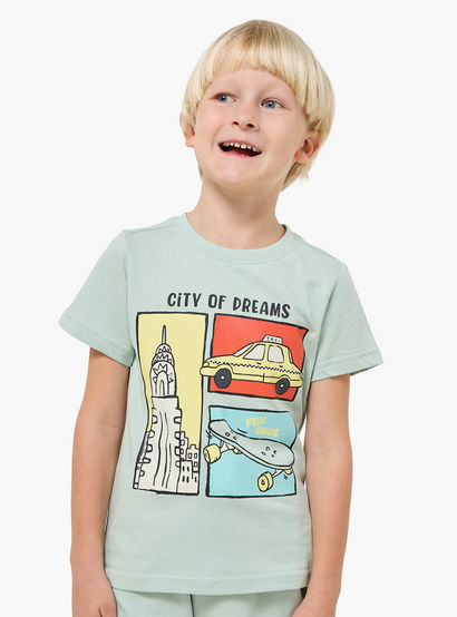 Set of 3 Juniors Crew Neck Short Sleeves T-shirt and Shorts Set with New York Print-boys-clothing-setsandcoords-image-3