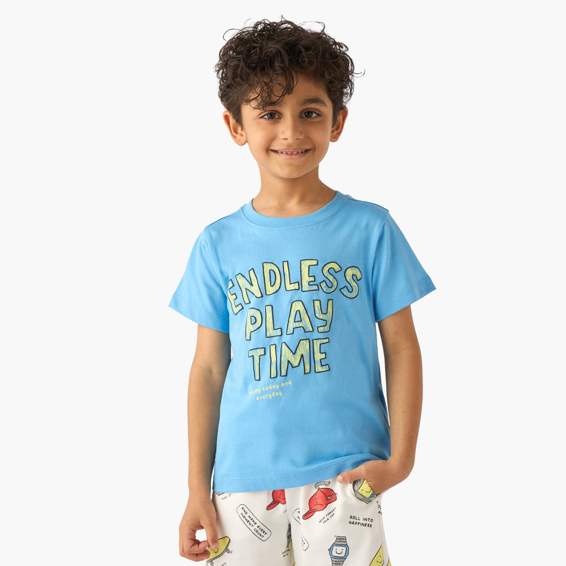 Set of 3 Juniors Crew Neck Short Sleeve T-shirt and Shorts Set with Print