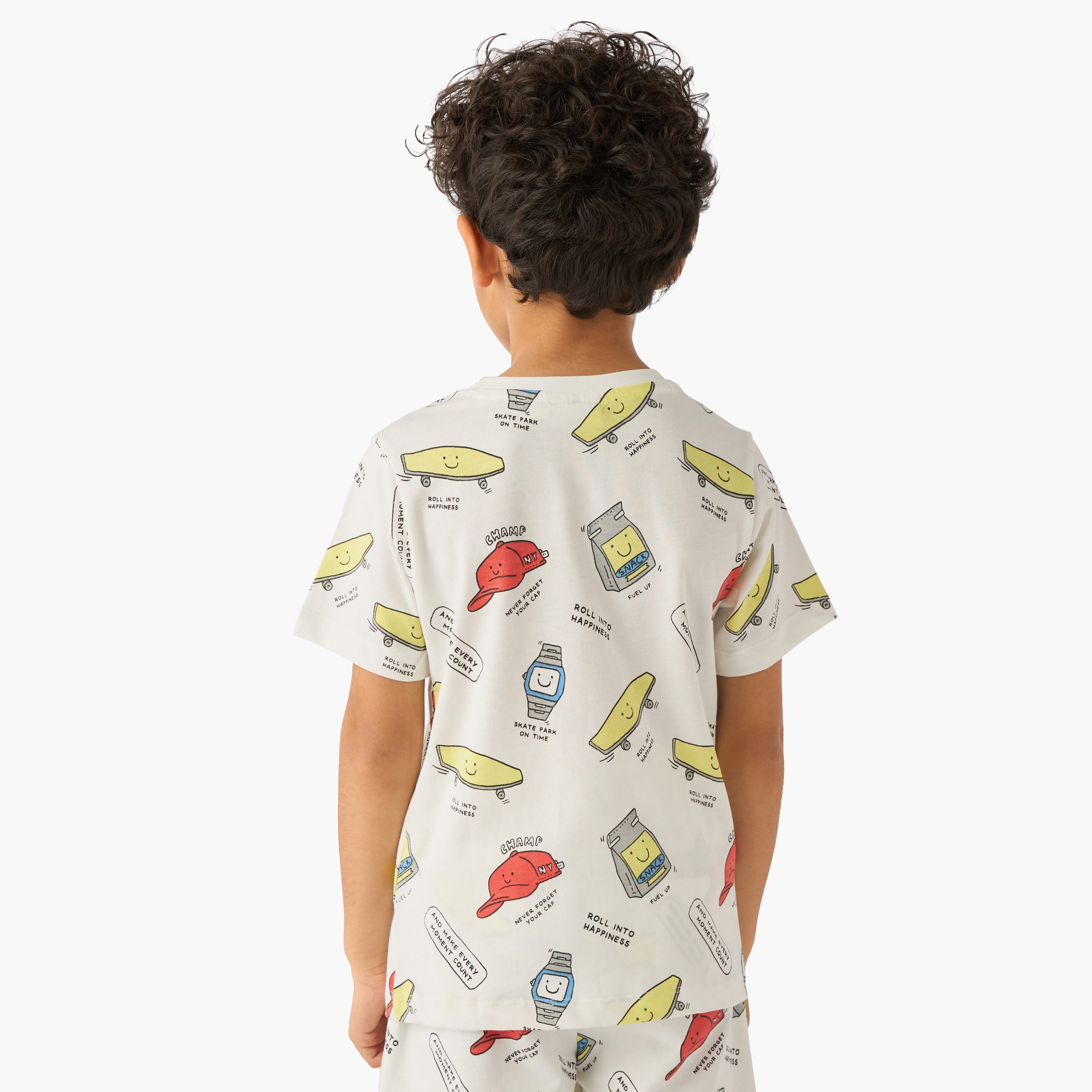 Set of 3 Juniors Crew Neck Short Sleeve T-shirt and Shorts Set with Print
