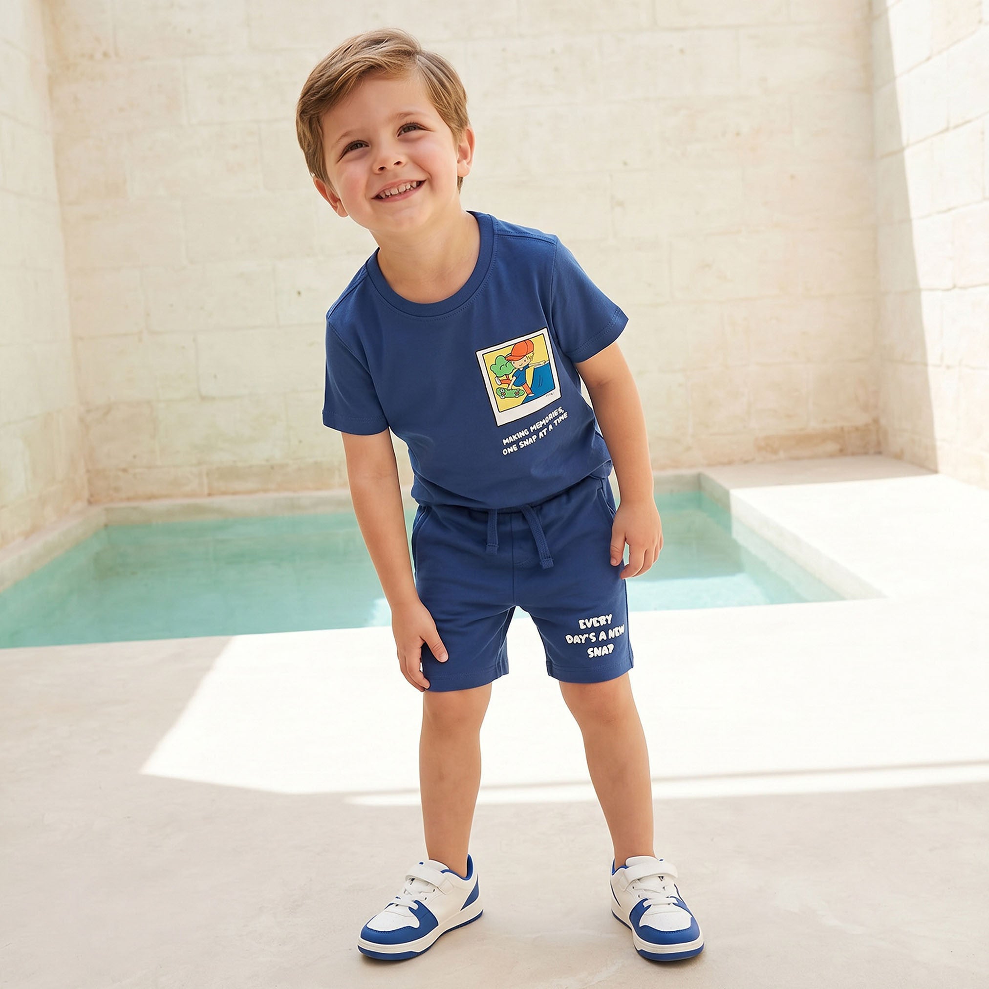 Set of 3 Juniors Crew Neck Short Sleeve T-shirt and Shorts Set with Graphic Print