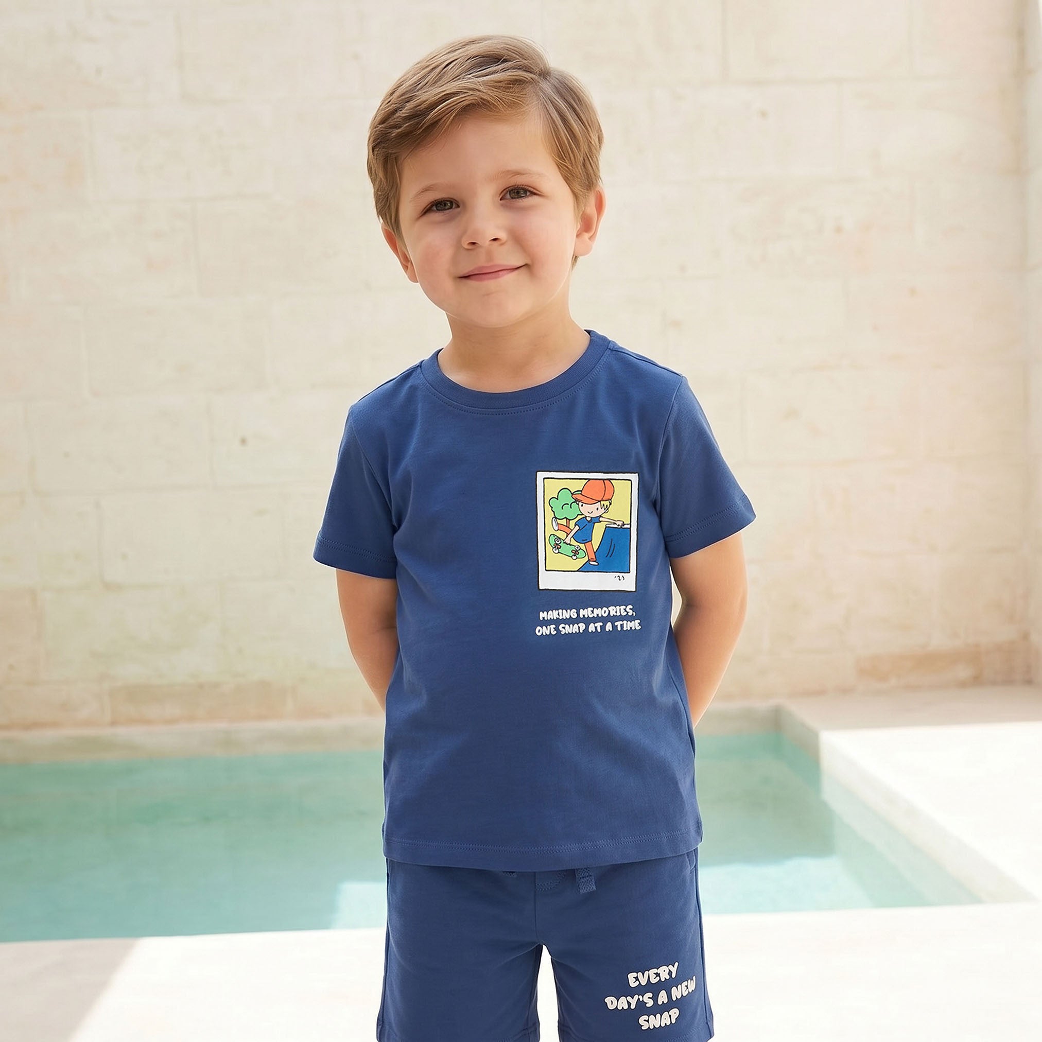 Set of 3 Juniors Crew Neck Short Sleeve T-shirt and Shorts Set with Graphic Print