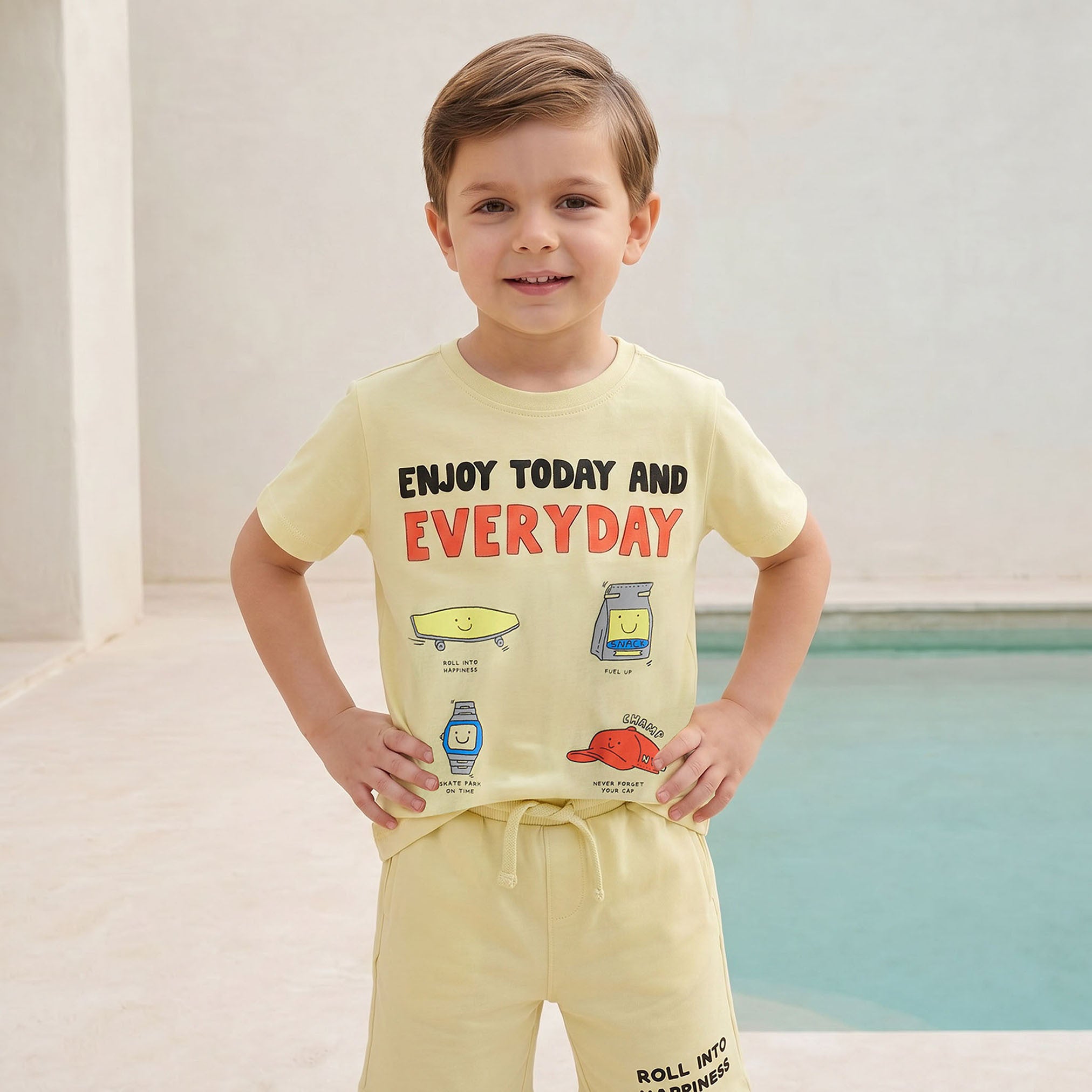 Set of 3 Juniors Crew Neck Short Sleeve T-shirt and Shorts Set with Assorted Print