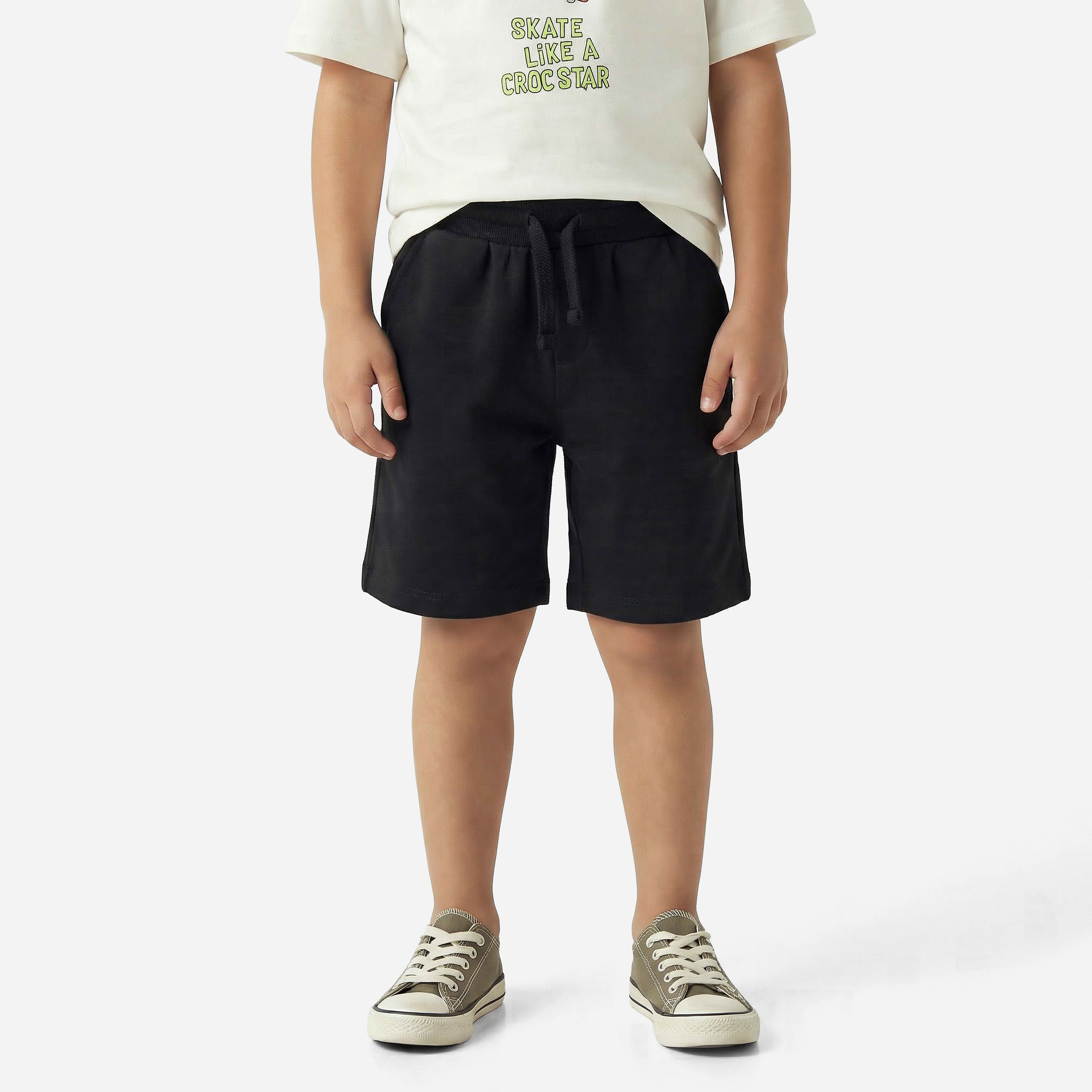 Juniors Crew Neck Short Sleeves T-shirt and Shorts Set with Crocodile Embroidery