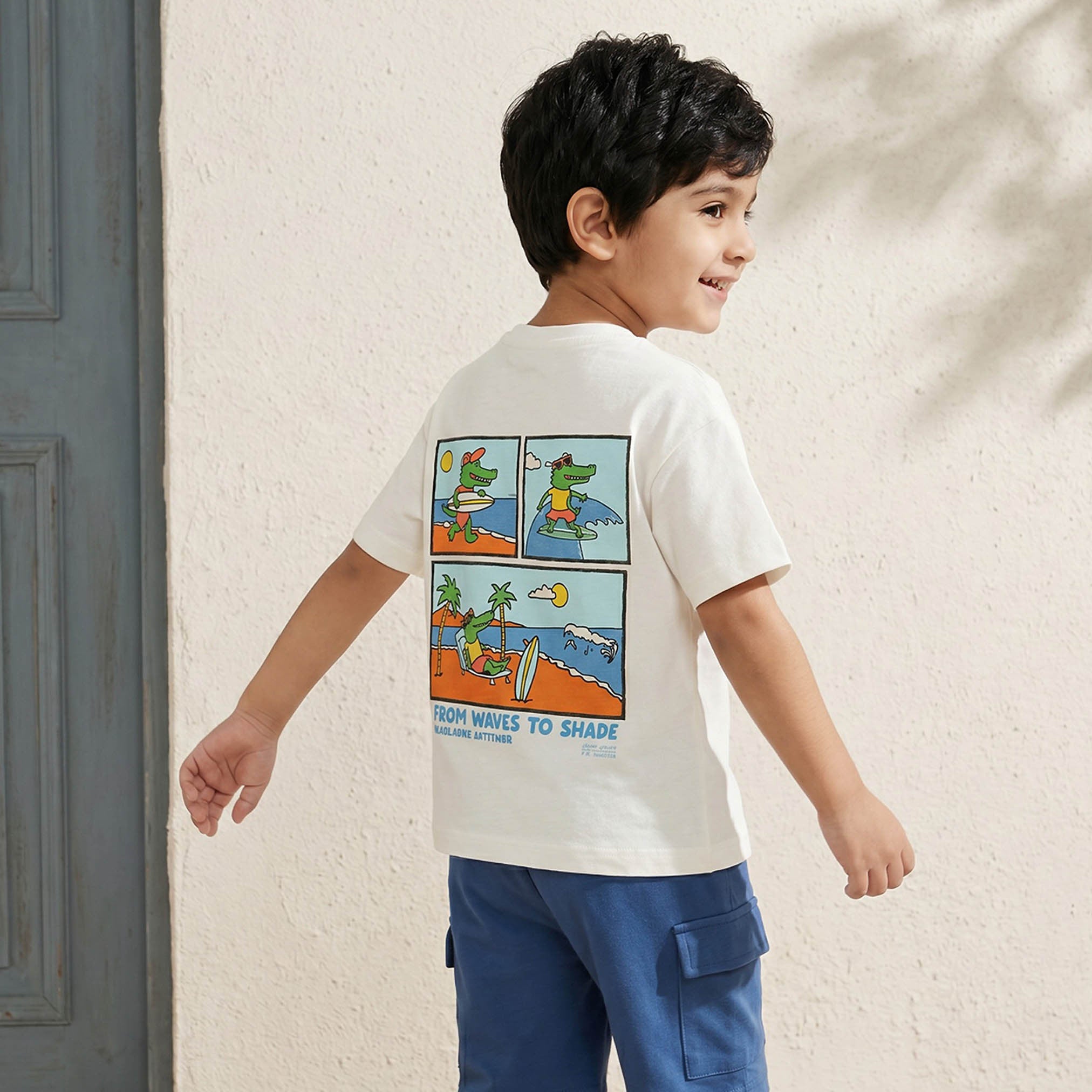Juniors Crew Neck Short Sleeves T-shirt and Shorts Set with Graphic Print - White / 6-7 yrs