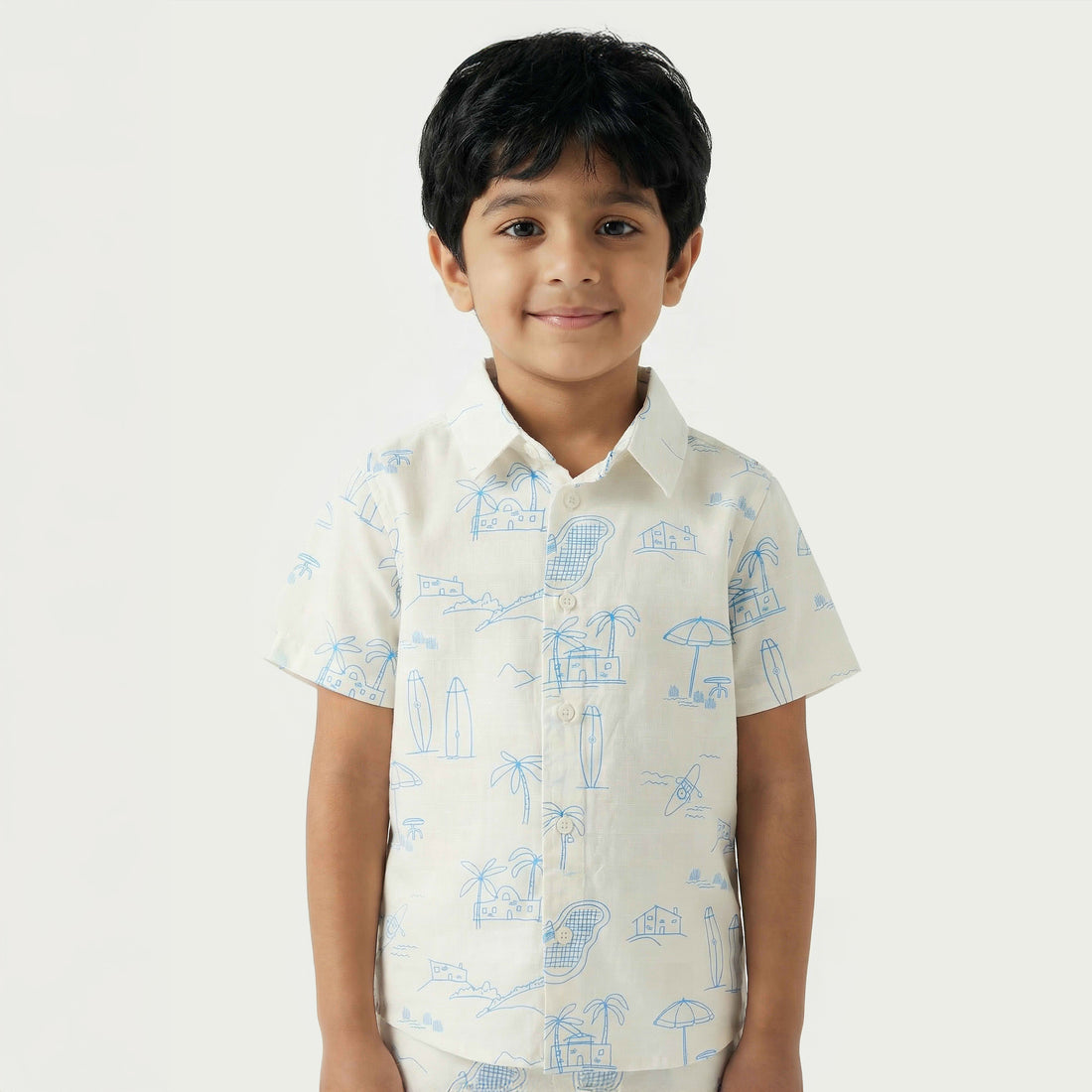 Juniors Collared Short Sleeves Shirt and Shorts Set with Print