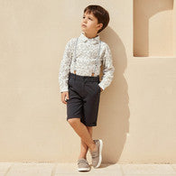 Juniors Collared Long Sleeves Shirt and Shorts Set with Suspender Detail-undefined-image-1