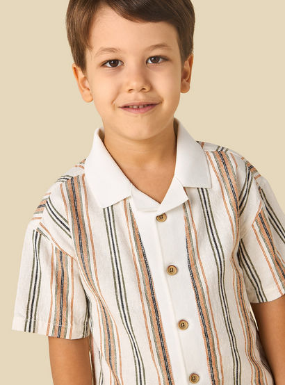 Juniors Collared Short Sleeves Shirt and Shorts Set with Stripes-boys-clothing-setsandcoords-image-6