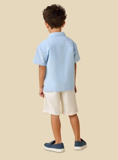 Juniors Camp Collar Short Sleeve Shirt and Shorts Set with Embroidery-boys-clothing-setsandcoords-image-4
