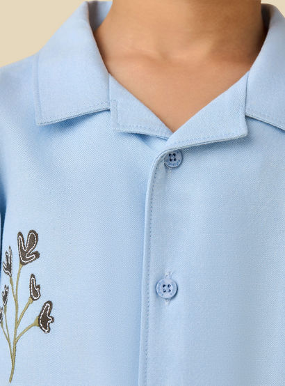 Juniors Camp Collar Short Sleeve Shirt and Shorts Set with Embroidery-boys-clothing-setsandcoords-image-6