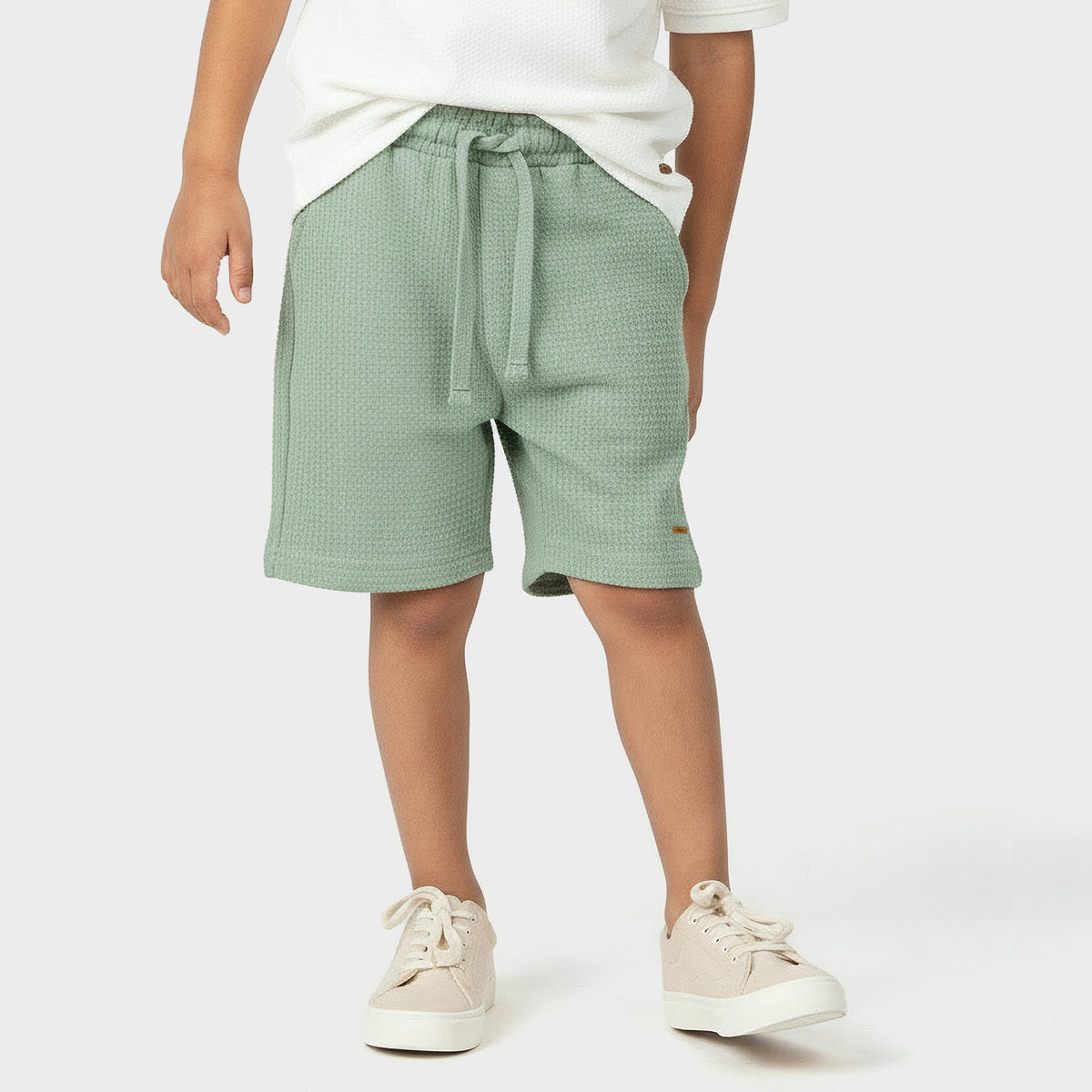 Eligo Collared Short Sleeves Polo T-shirt and Shorts Set with Waffle Textured Design