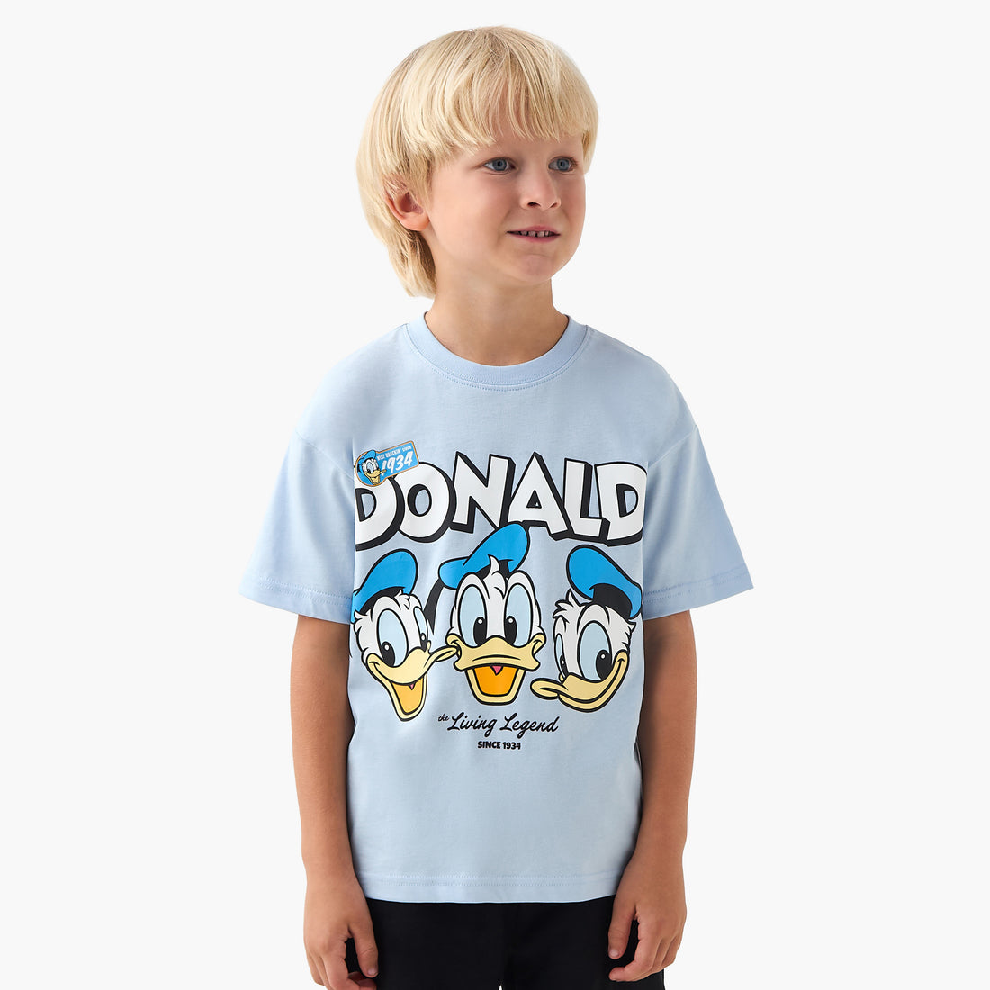 Disney Crew Neck Short Sleeves T-shirt with Donald Duck Print - Blue / 1-2 yrs