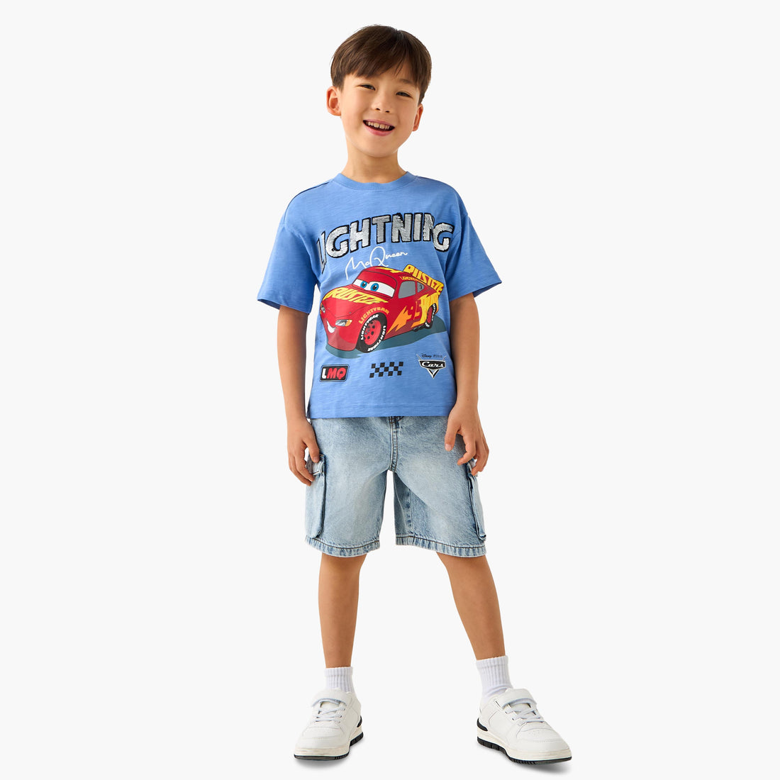 Disney Crew Neck Short Sleeves T-shirt with Lightning McQueen Print