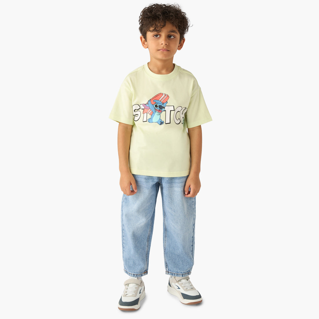 Disney Crew Neck Short Sleeves T-shirt with Stitch Print