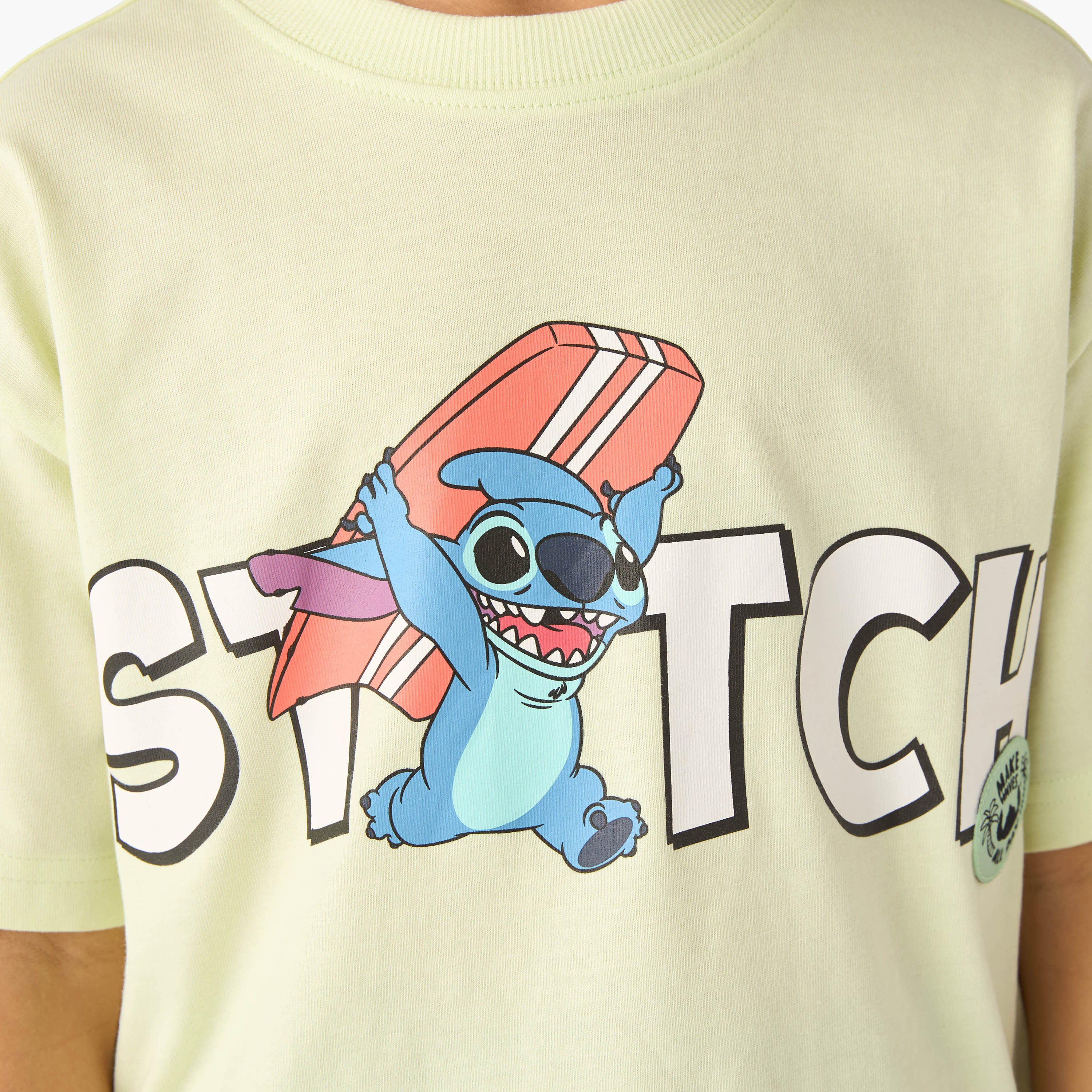 Disney Crew Neck Short Sleeves T-shirt with Stitch Print