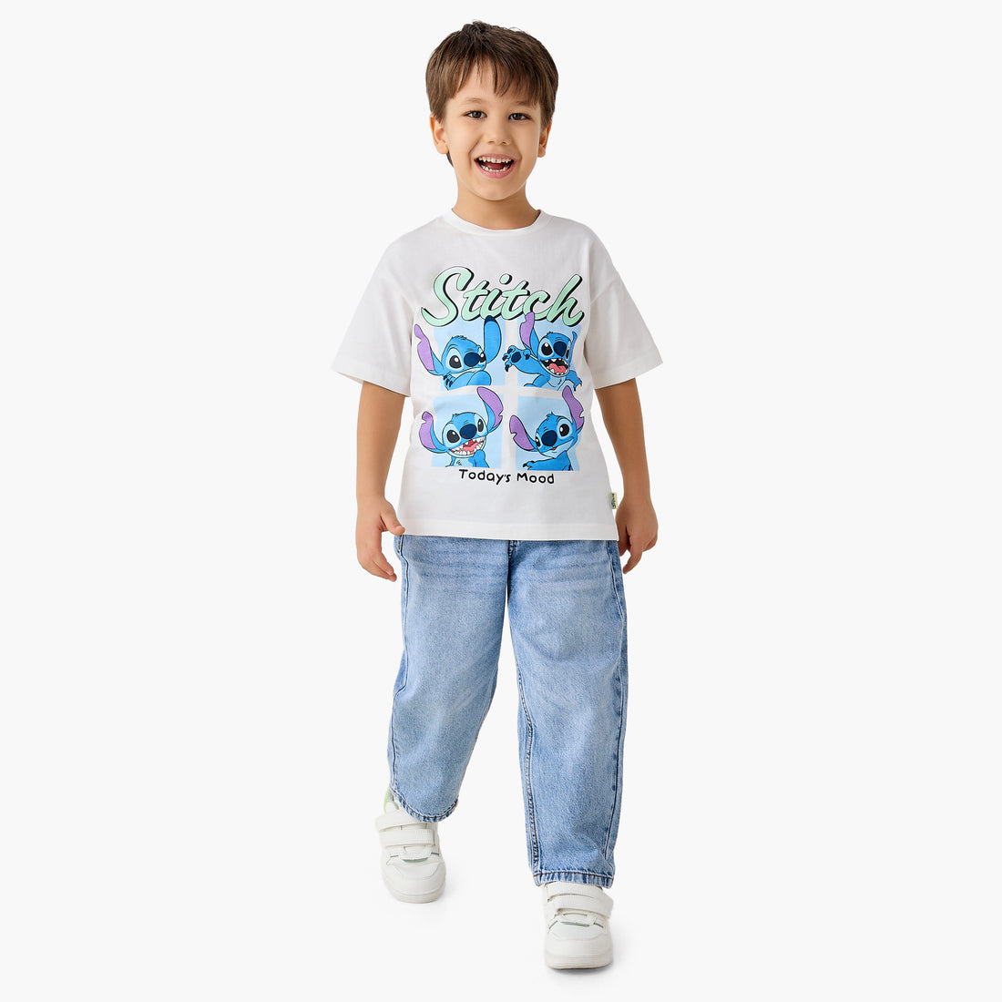Disney Crew Neck Short Sleeves T-shirt with Stitch Print