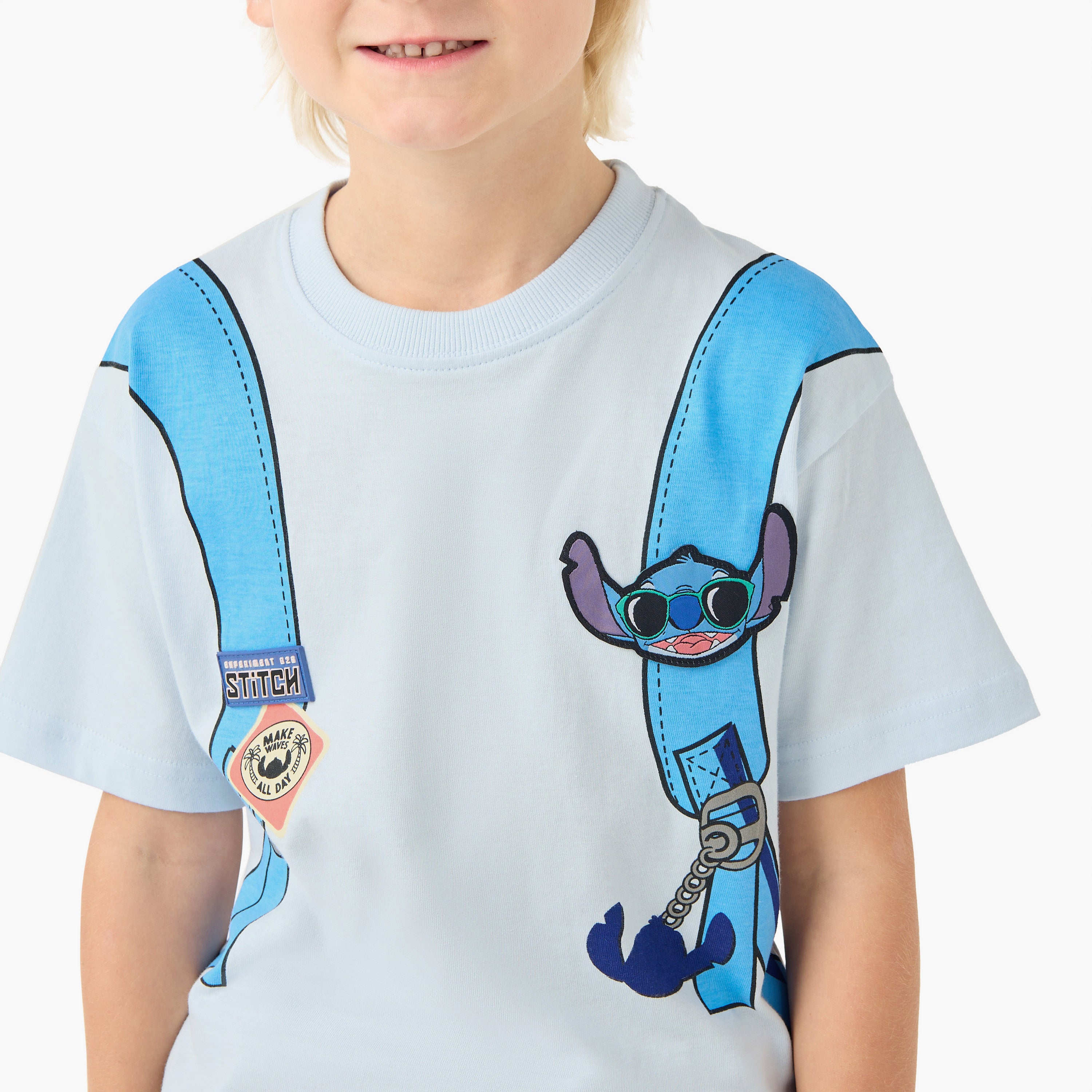 Disney Crew Neck Short Sleeves T-shirt with Stitch Print