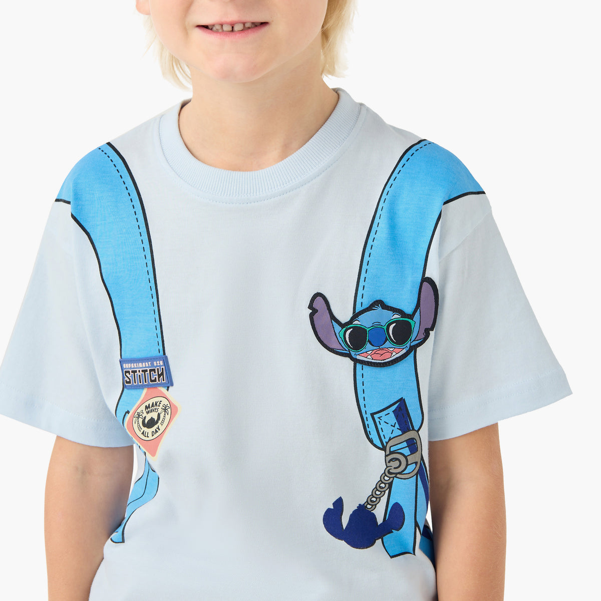 Disney Crew Neck Short Sleeves T-shirt with Stitch Print