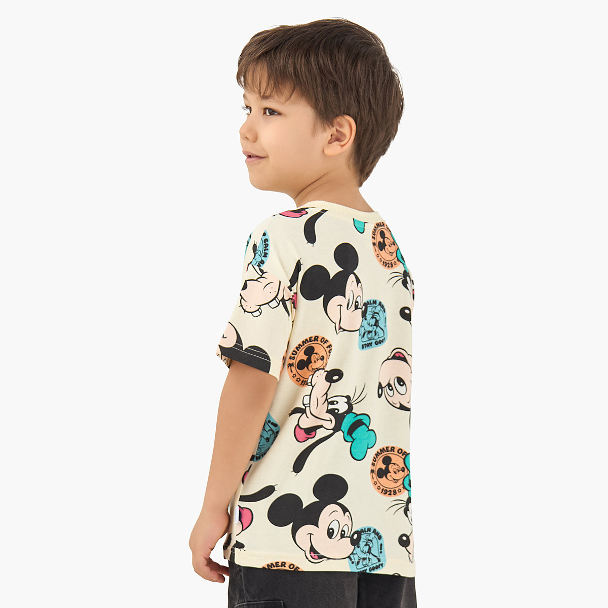 Disney Crew Neck Short Sleeves T-shirt with Mickey Mouse and Friends Print