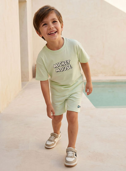 Disney Crew Neck Short Sleeve T-shirt and Shorts Set with Mickey Mouse Print-boys-clothing-setsandcoords-image-1