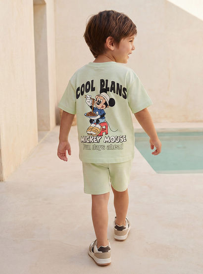 Disney Crew Neck Short Sleeve T-shirt and Shorts Set with Mickey Mouse Print-boys-clothing-setsandcoords-image-3
