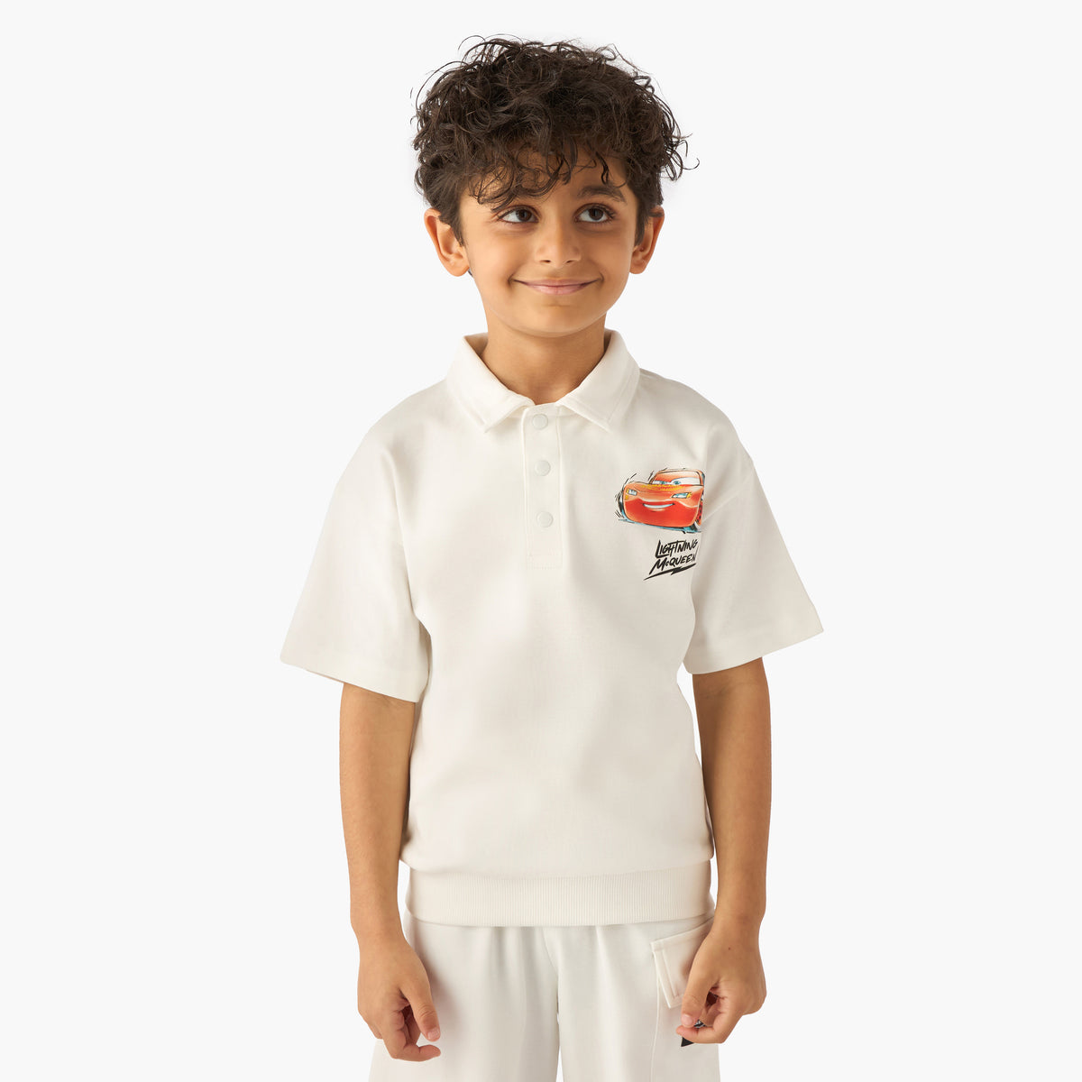 Disney Collared Short Sleeve Polo T-shirt and Shorts Set with Lightning McQueen Print
