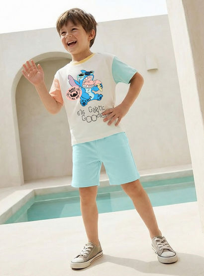 Disney Crew Neck Short Sleeve T-shirt and Shorts Set with Stitch Print-boys-clothing-setsandcoords-image-7