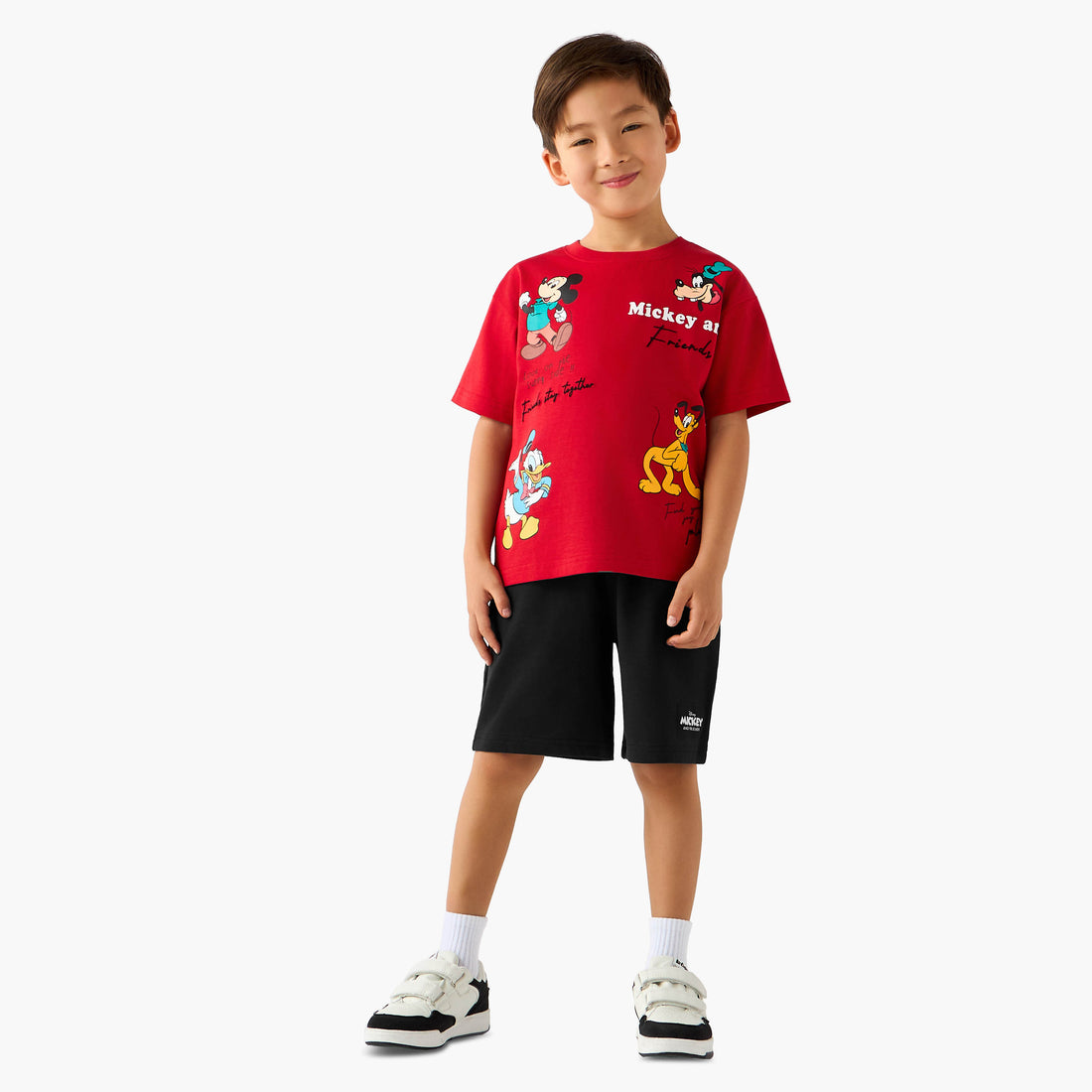Disney Crew Neck Short Sleeve T-shirt and Shorts Set with Drawstring Closure - Red / 3-4 yrs