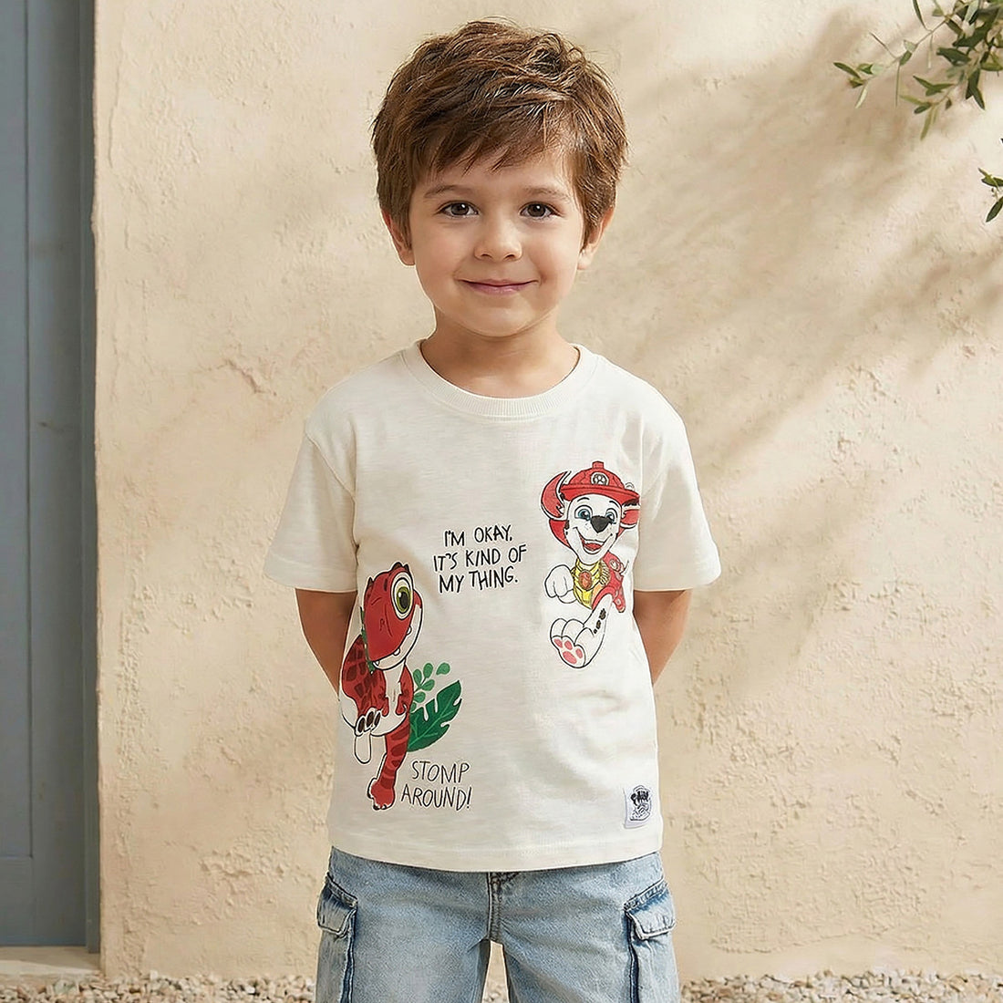 Crew Neck Short Sleeves T-shirt with PAW Patrol Print - White / 1-2 yrs