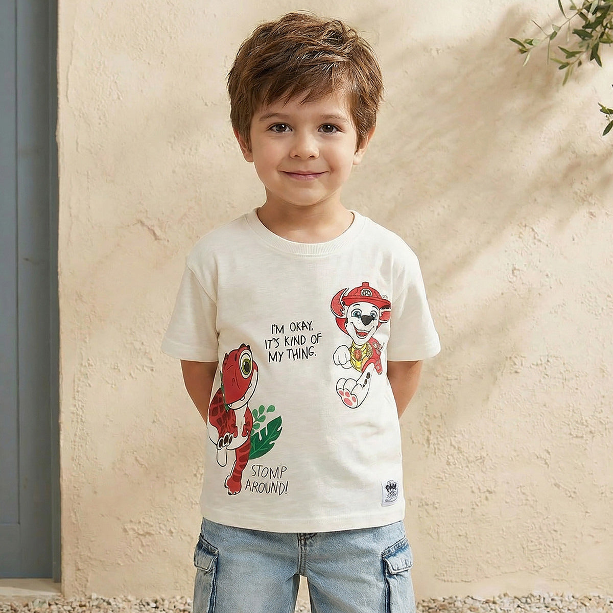 Crew Neck Short Sleeves T-shirt with PAW Patrol Print - White / 1-2 yrs