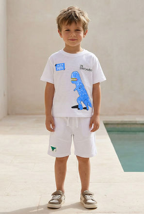 Seminal Crew Neck Short Sleeve T-shirt and Shorts Set with Dinosaur Print