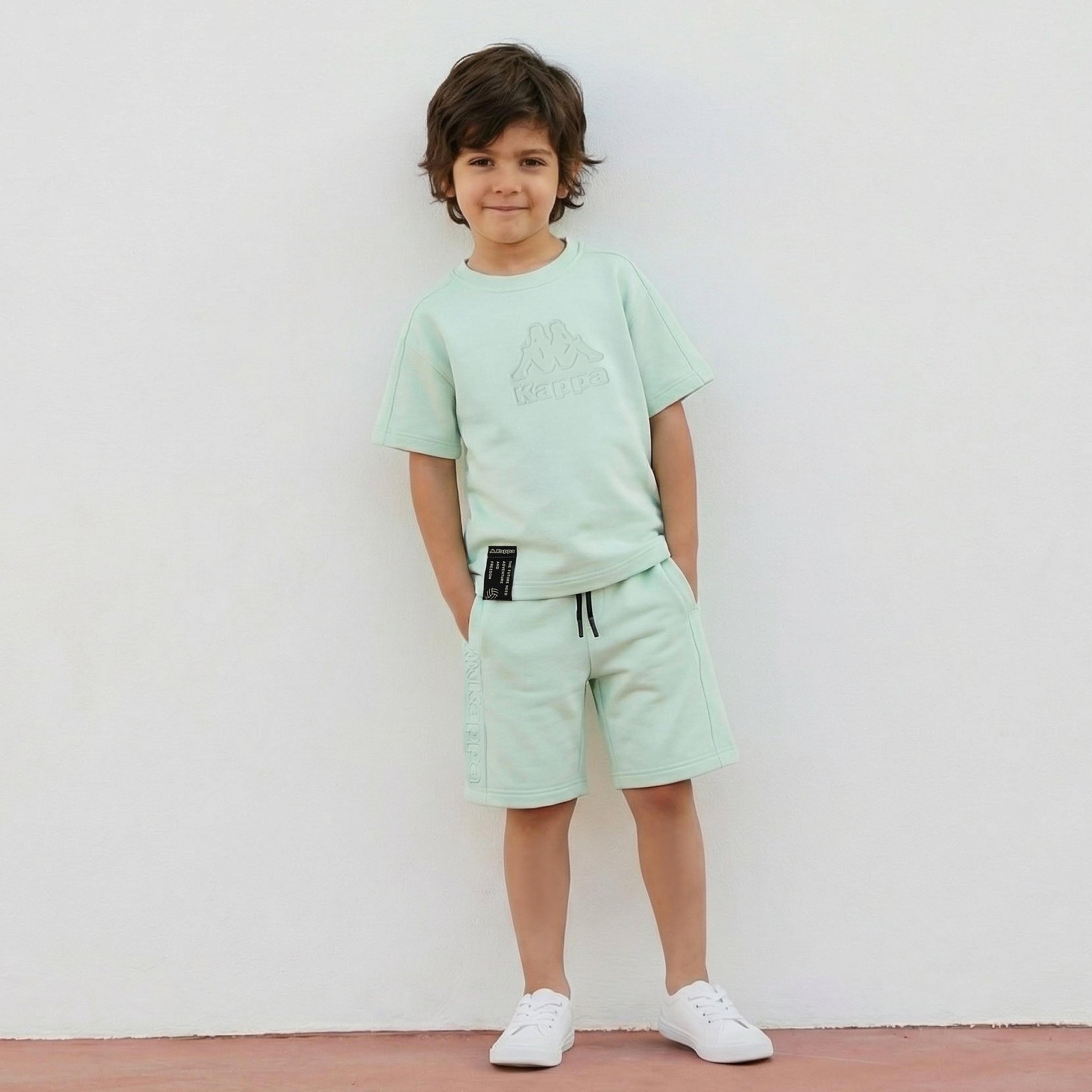 Kappa Crew Neck Short Sleeves T-shirt and Shorts Set with Embossed Logo - Green / 6-7 yrs