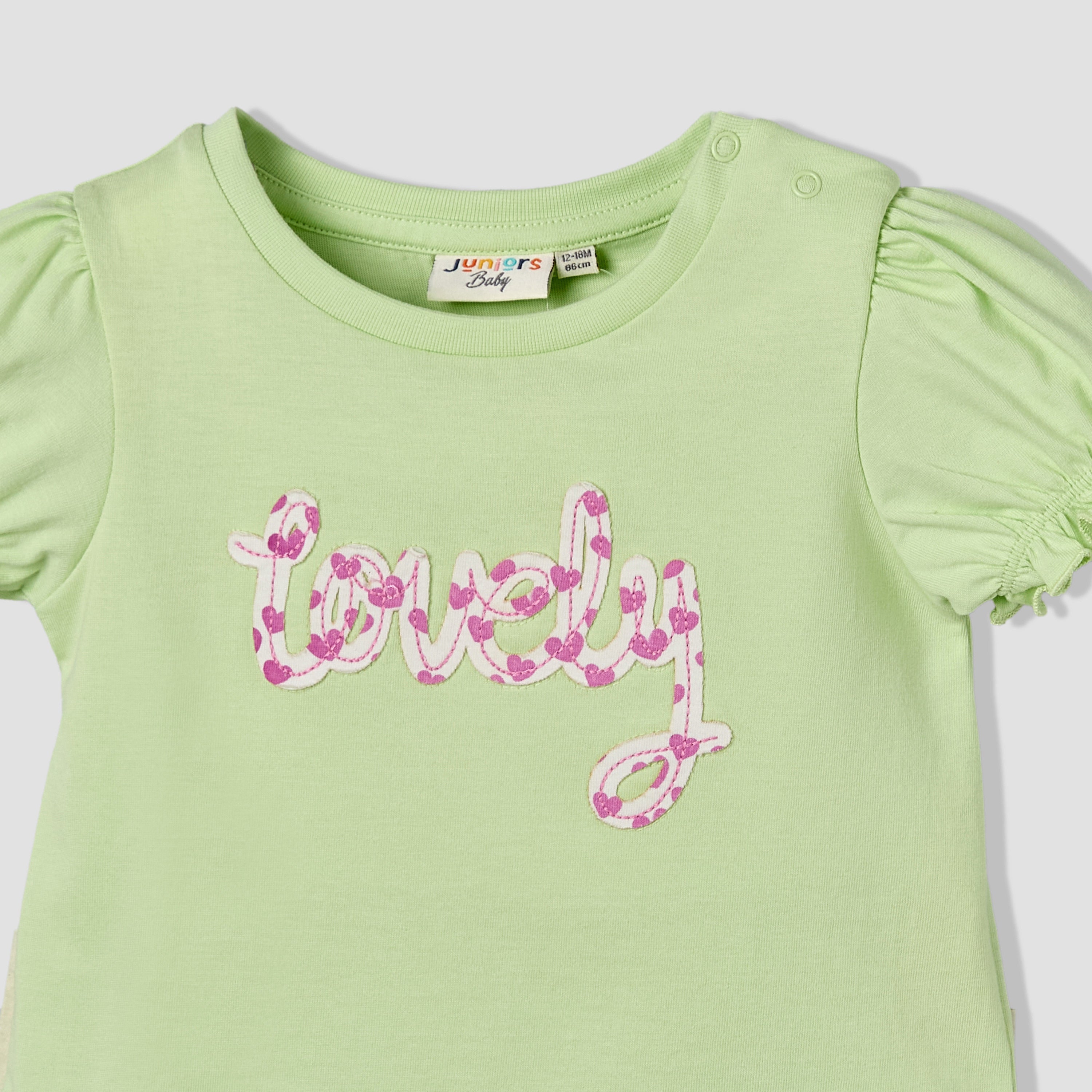 Pack of 2 Juniors Crew Neck Ruffle Sleeves T-shirt with Heart Print